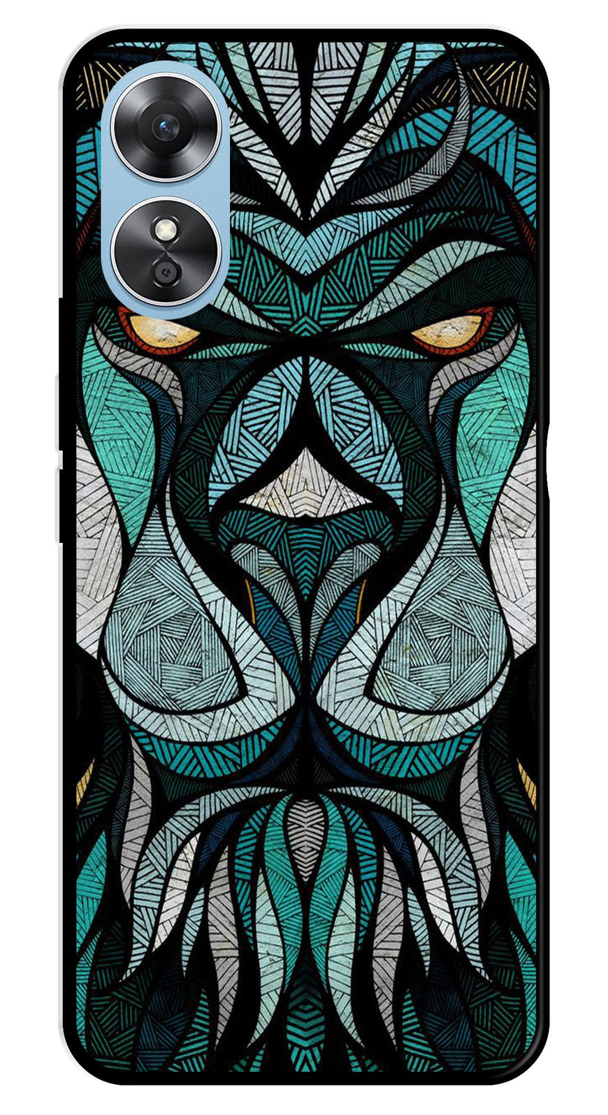 Lion Pattern Metal Mobile Case for Oppo A17   (Design No -40)