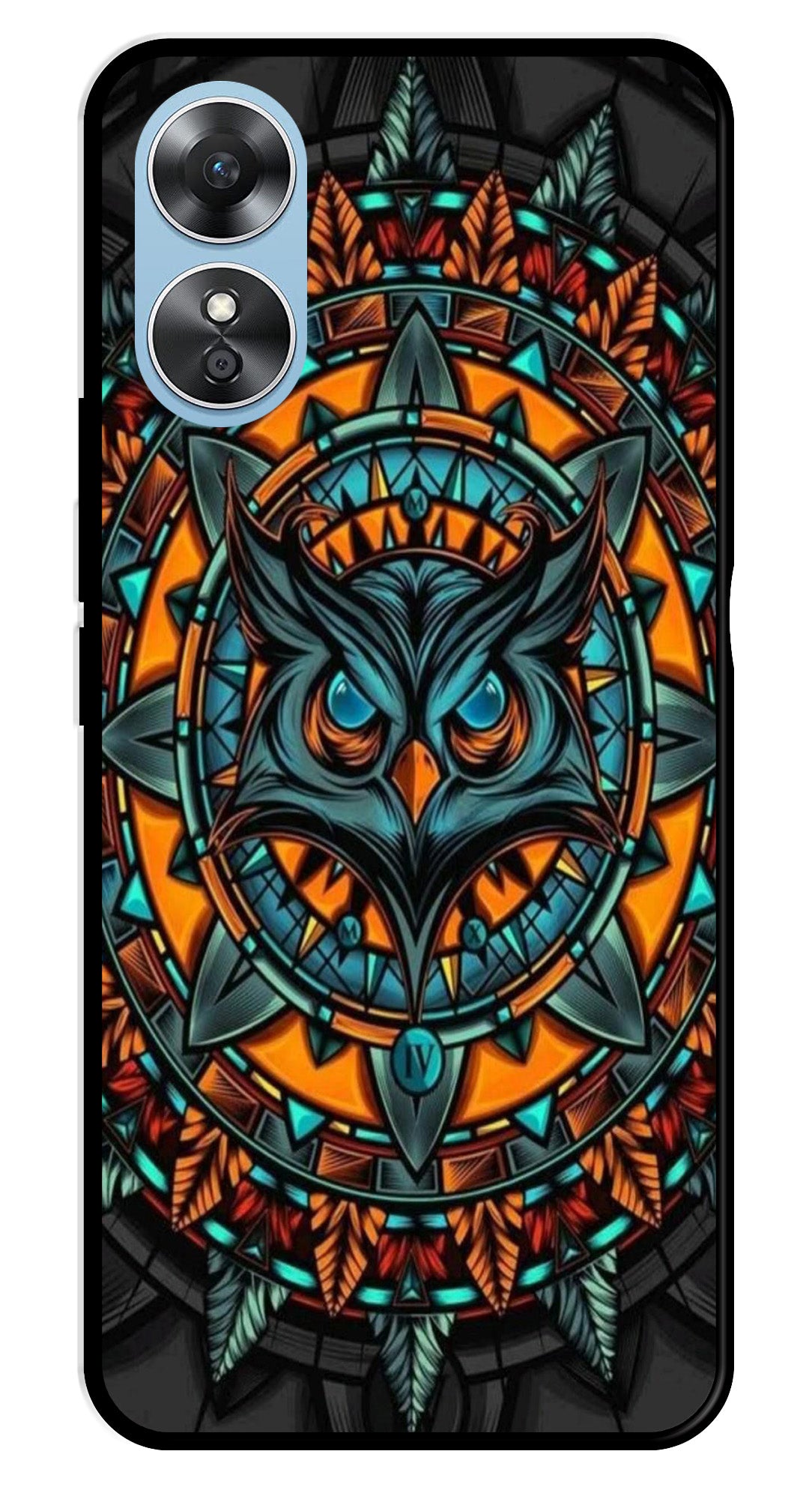 Owl Pattern Metal Mobile Case for Oppo A17   (Design No -42)