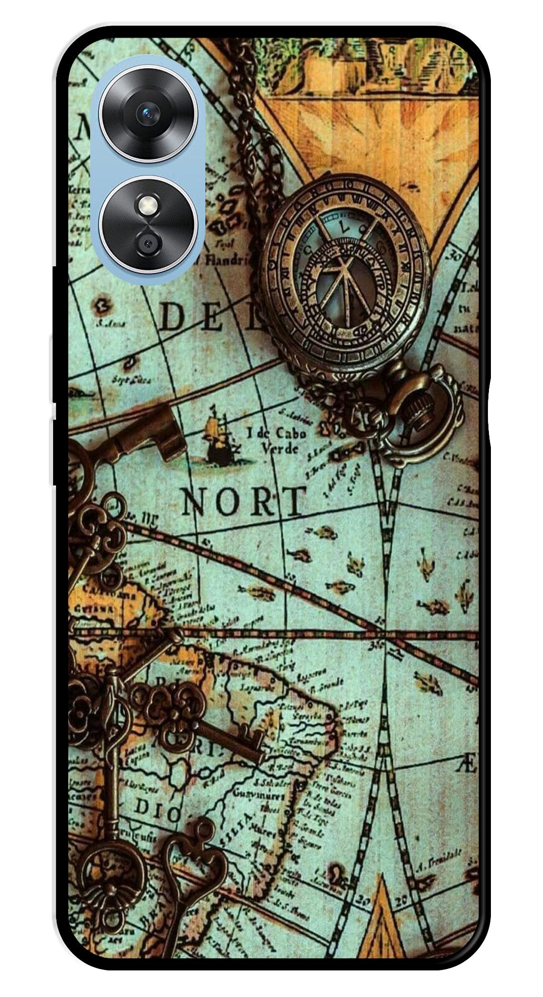 Map Design Metal Mobile Case for Oppo A17   (Design No -54)