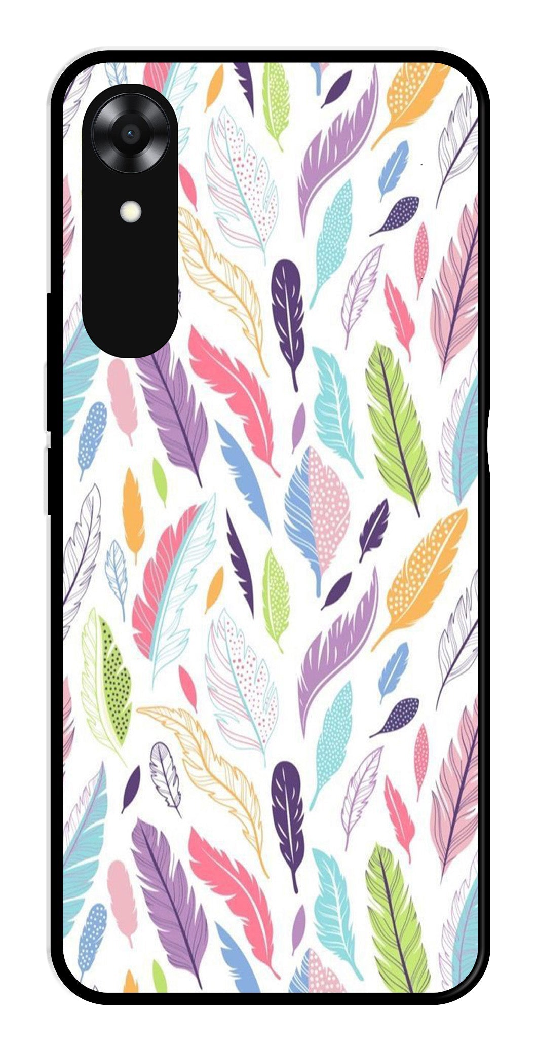 Colorful Feathers Metal Mobile Case for Oppo A17K   (Design No -06)