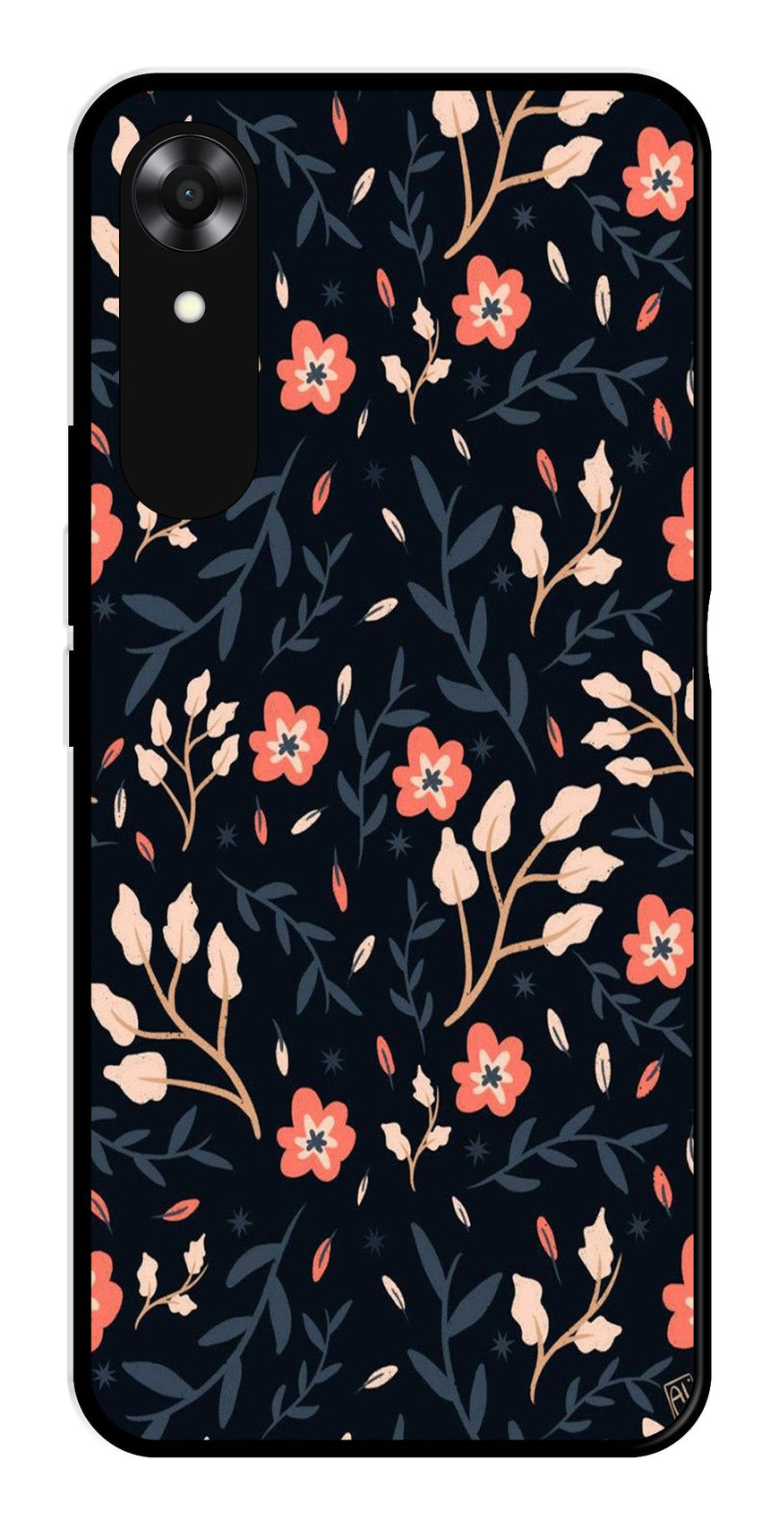 Floral Pattern Metal Mobile Case for Oppo A17K   (Design No -10)