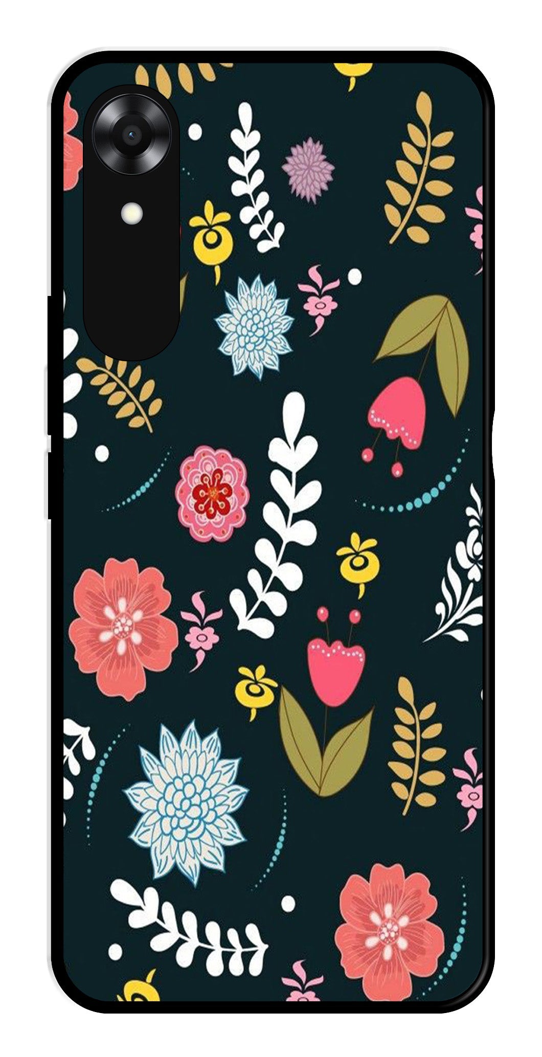 Floral Pattern2 Metal Mobile Case for Oppo A17K   (Design No -12)