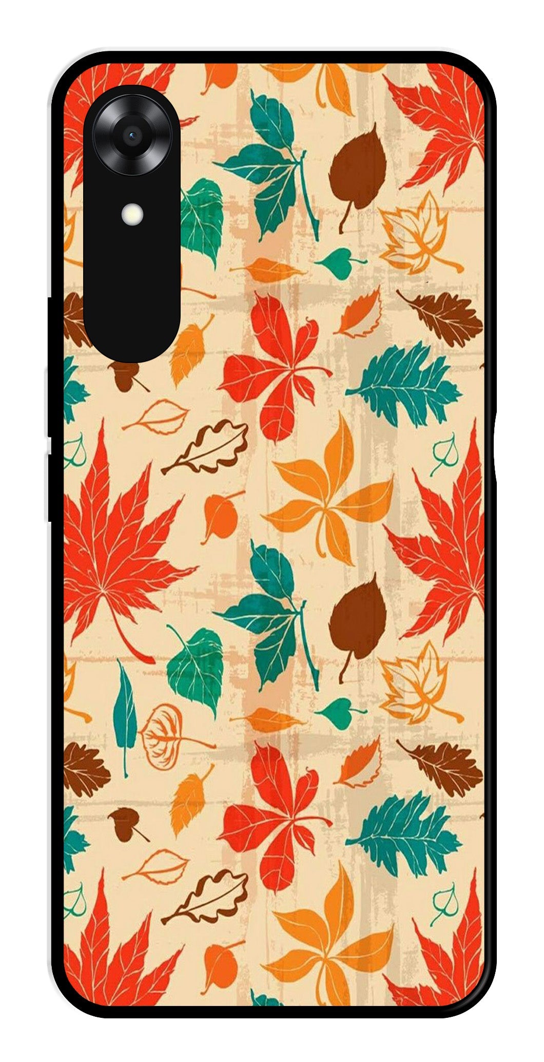 Leafs Design Metal Mobile Case for Oppo A17K   (Design No -14)