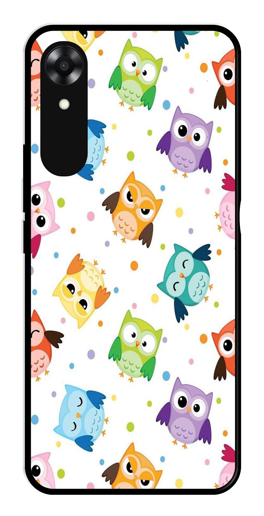 Owls Pattern Metal Mobile Case for Oppo A17K   (Design No -20)