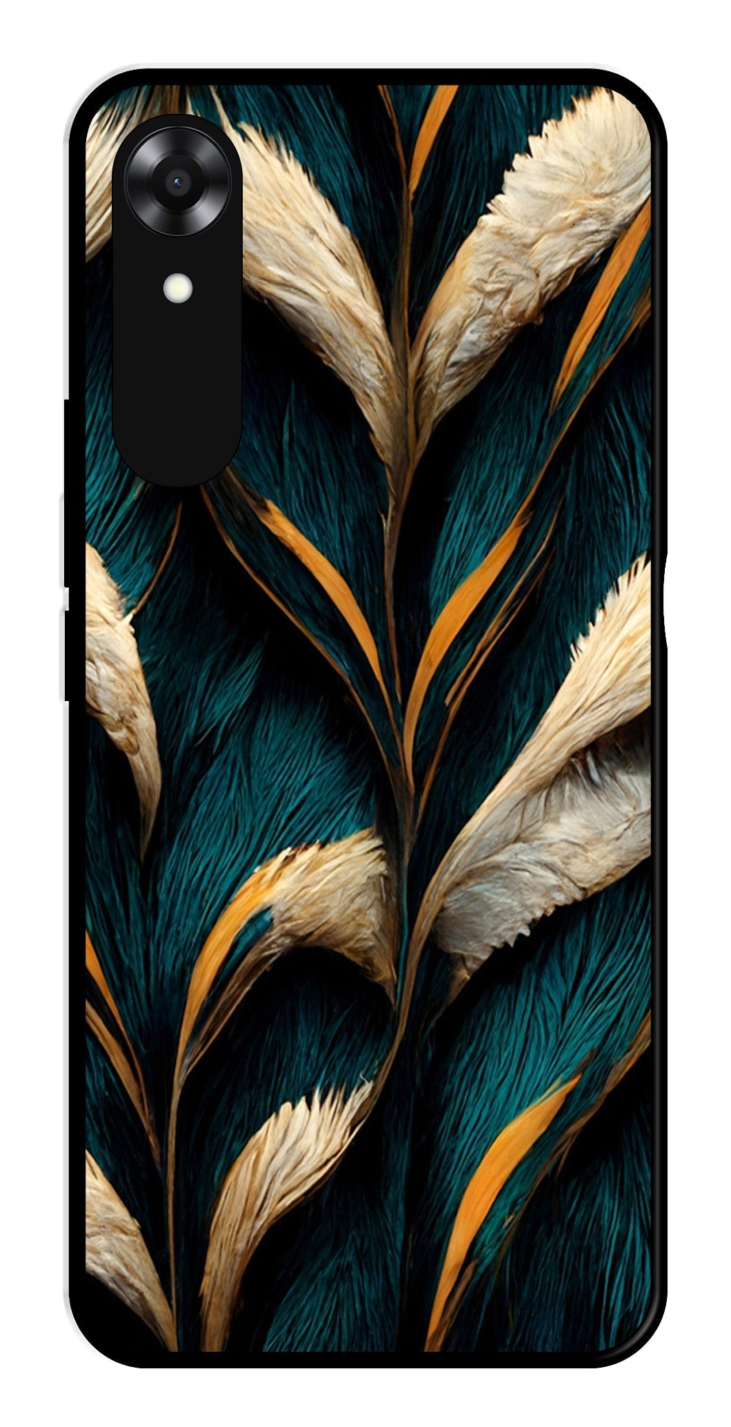 Feathers Metal Mobile Case for Oppo A17K   (Design No -30)