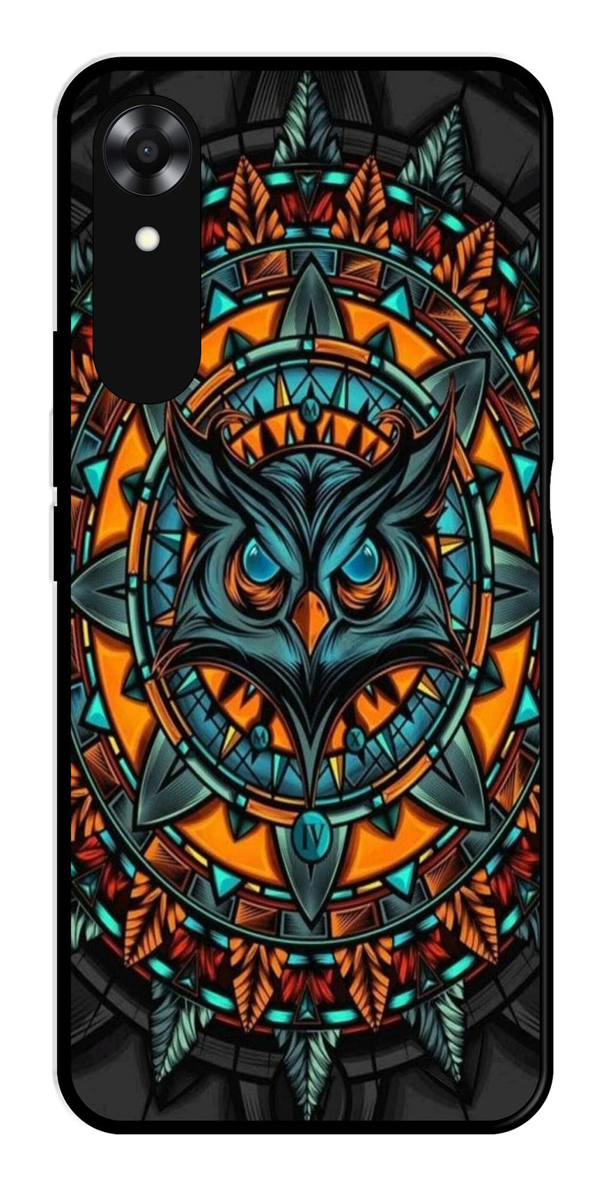 Owl Pattern Metal Mobile Case for Oppo A17K   (Design No -42)