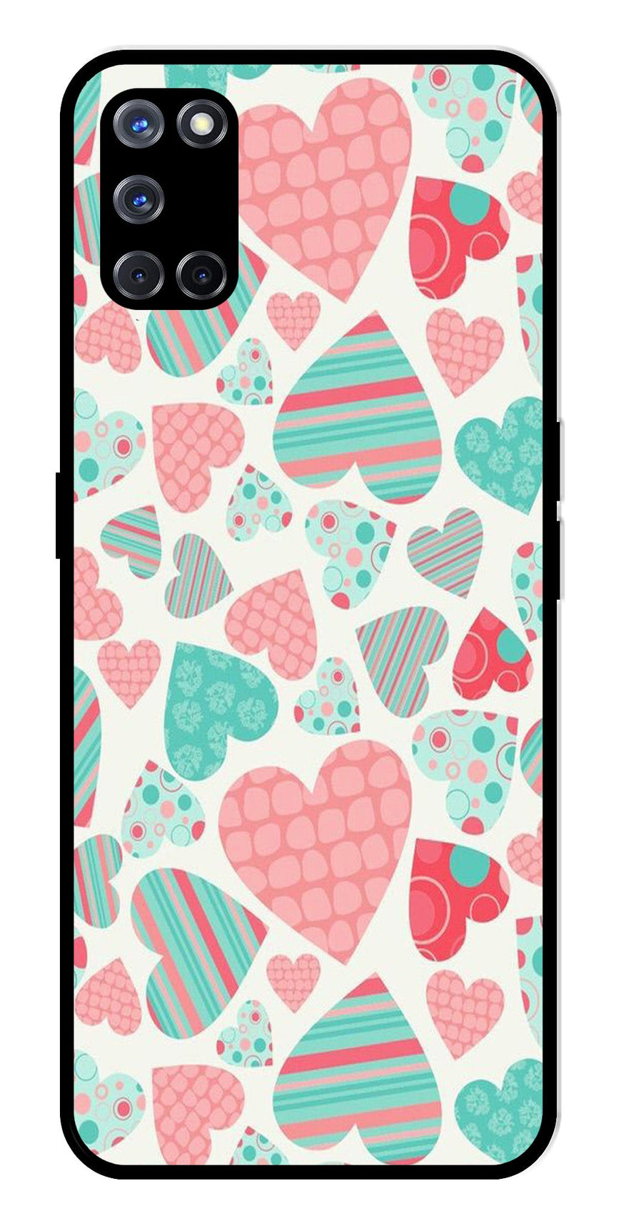 Hearts Pattern Metal Mobile Case for Oppo A52   (Design No -22)