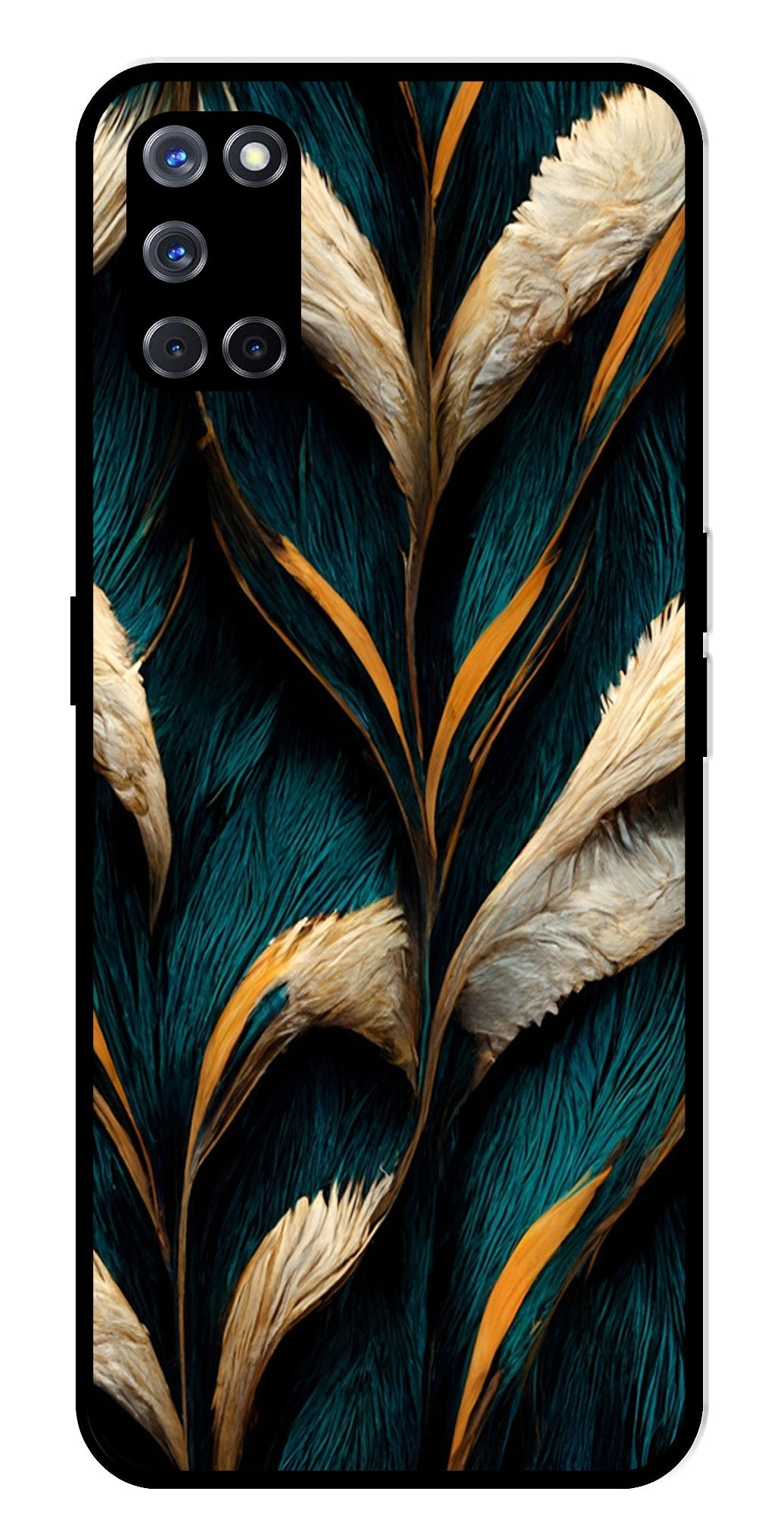 Feathers Metal Mobile Case for Oppo A52   (Design No -30)