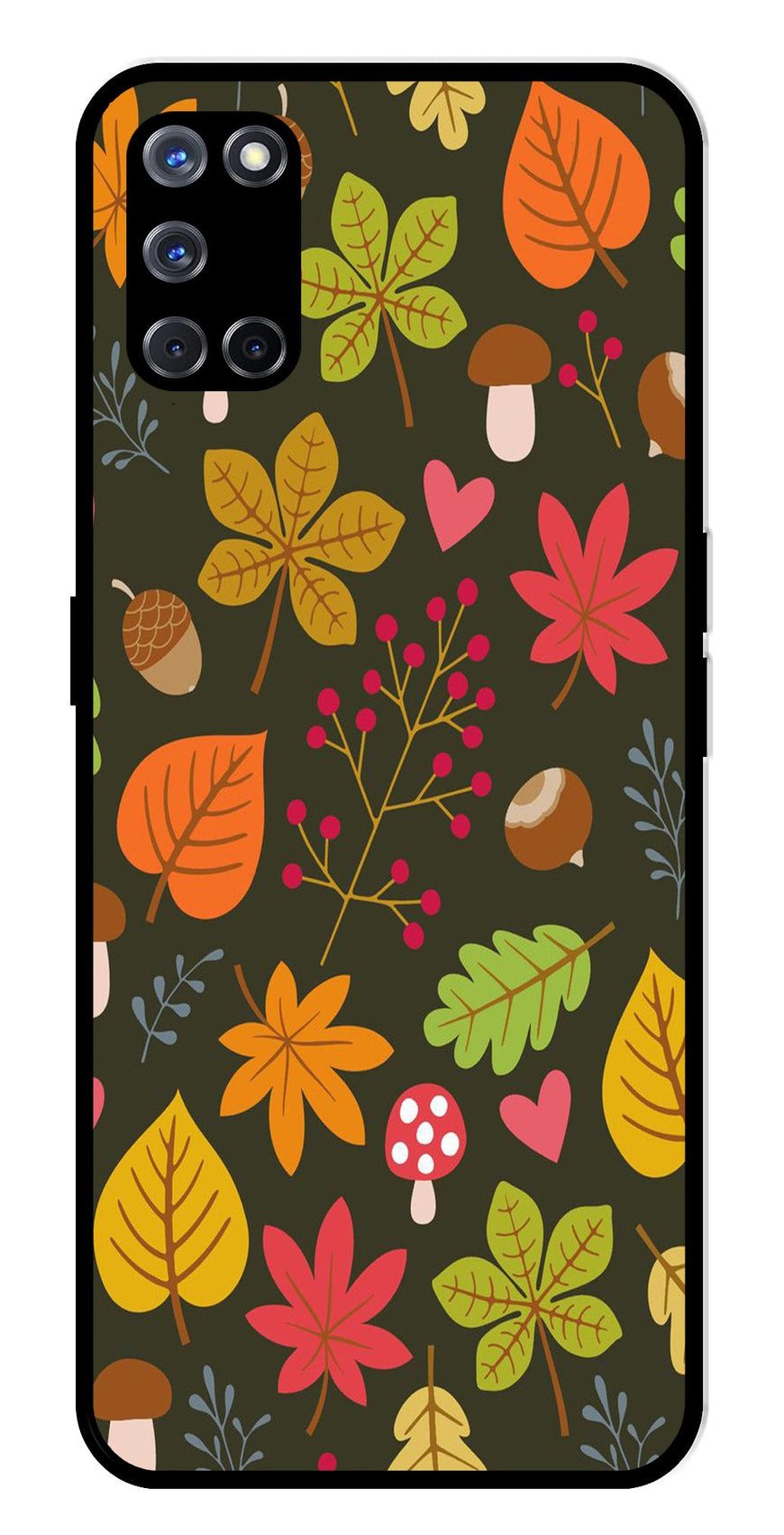 Leaves Design Metal Mobile Case for Oppo A52   (Design No -51)