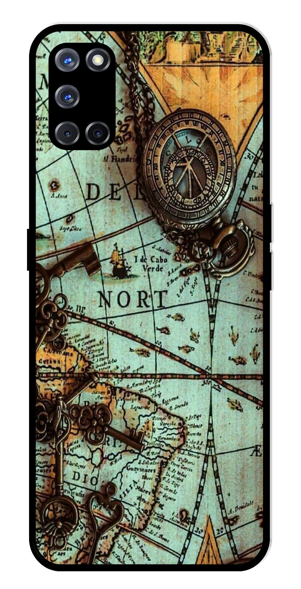 Map Design Metal Mobile Case for Oppo A52   (Design No -54)