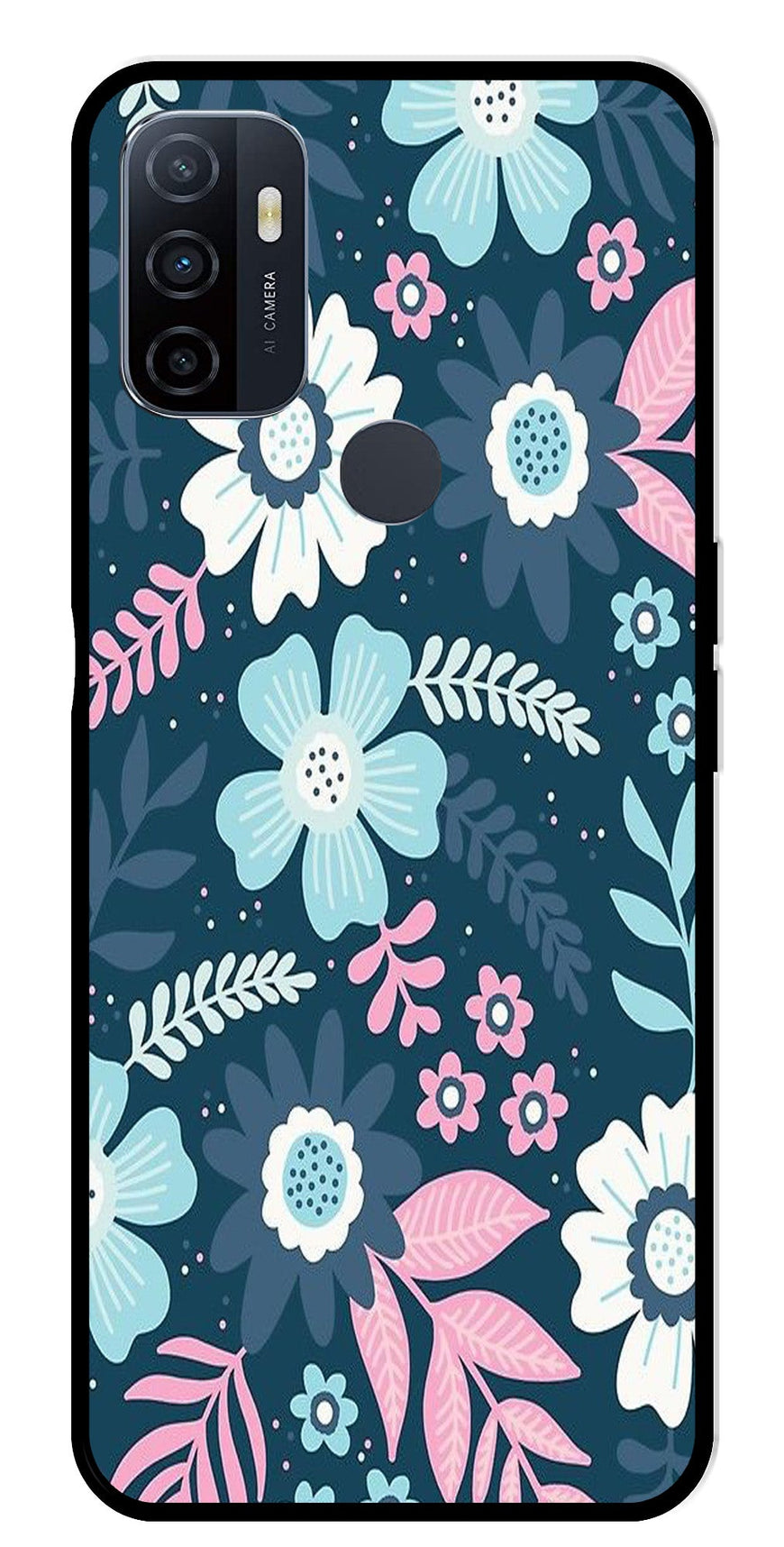 Flower Leaves Design Metal Mobile Case for Oppo A53   (Design No -50)