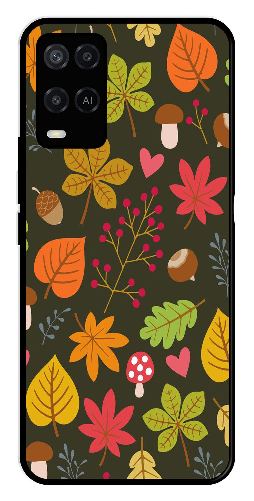 Leaves Design Metal Mobile Case for Oppo A54 4G   (Design No -51)