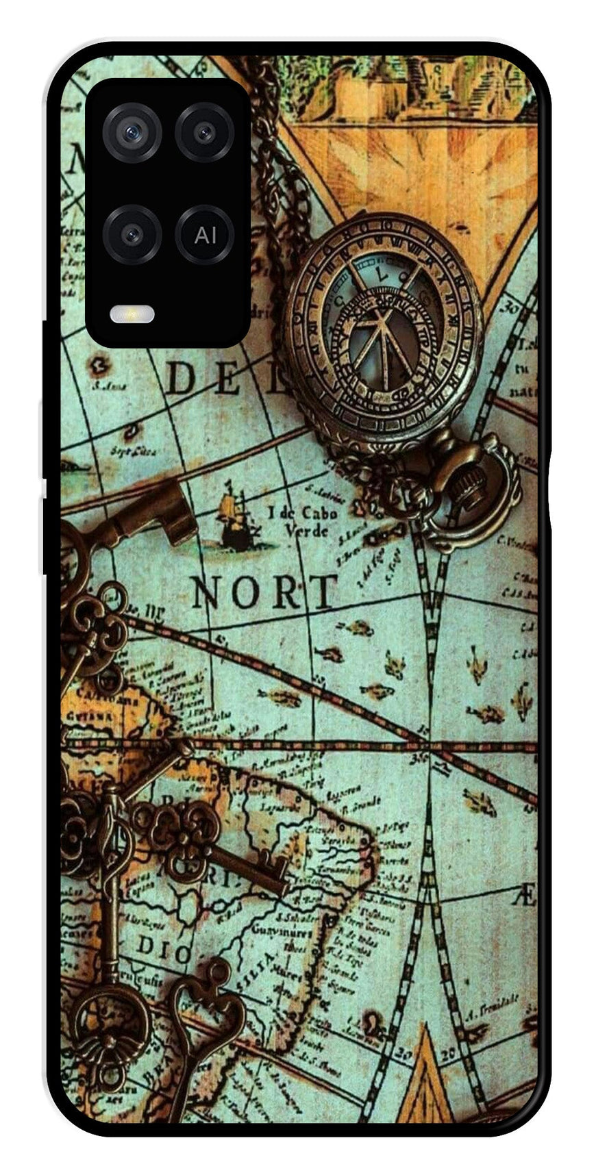 Map Design Metal Mobile Case for Oppo A54 4G   (Design No -54)