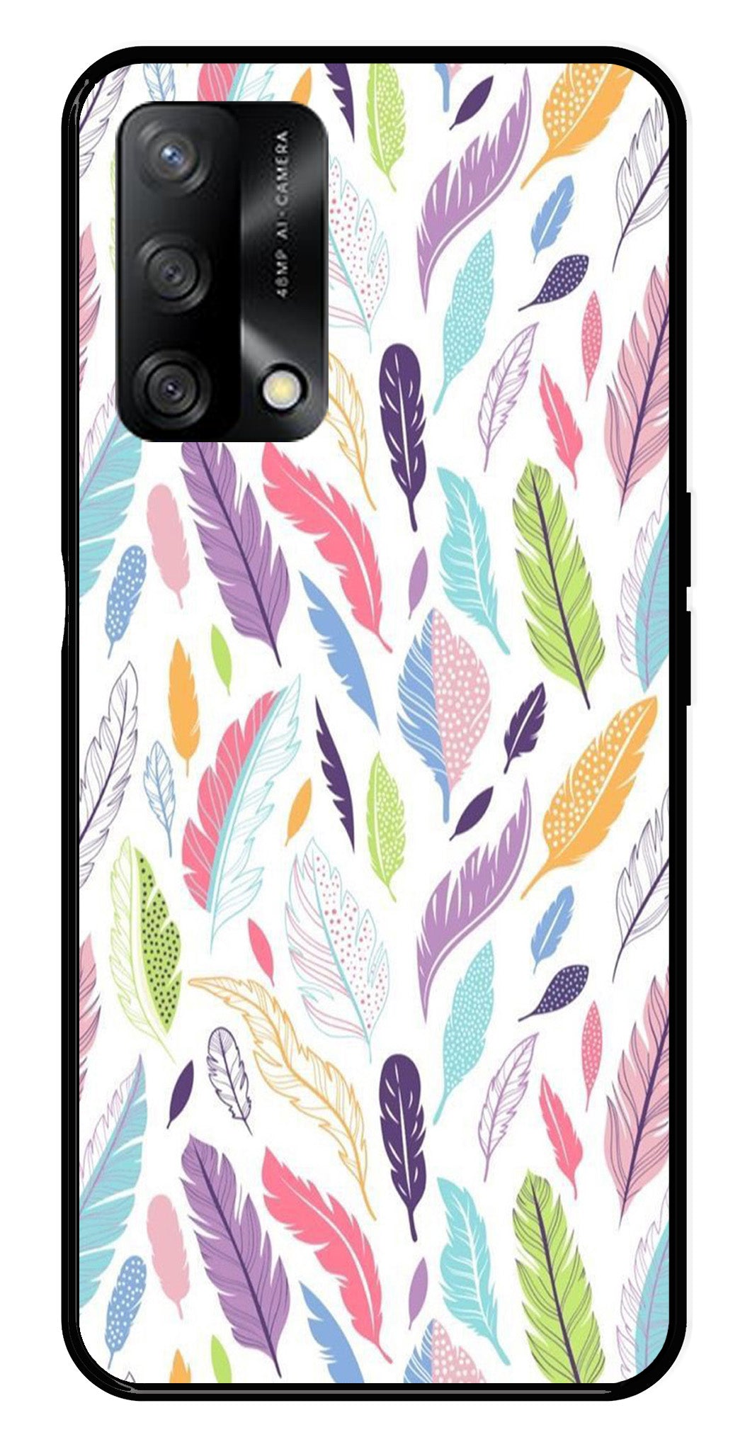 Colorful Feathers Metal Mobile Case for Oppo A54 5G   (Design No -06)