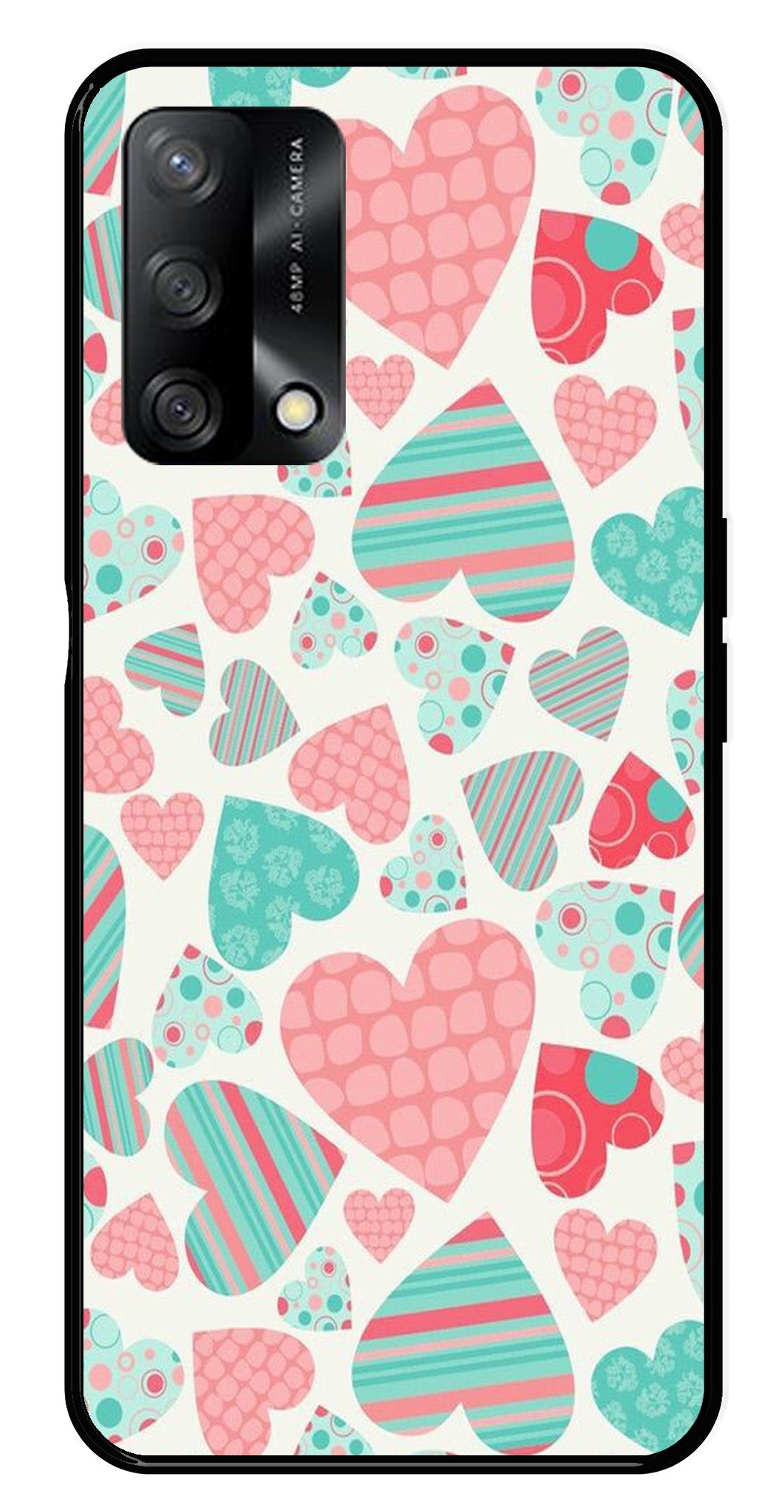 Hearts Pattern Metal Mobile Case for Oppo A54 5G   (Design No -22)