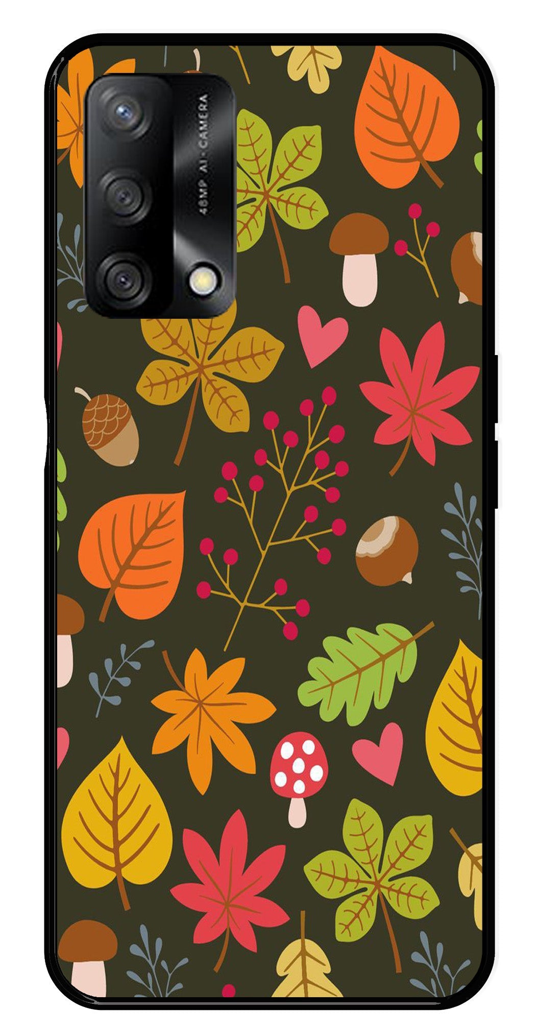 Leaves Design Metal Mobile Case for Oppo A54 5G   (Design No -51)