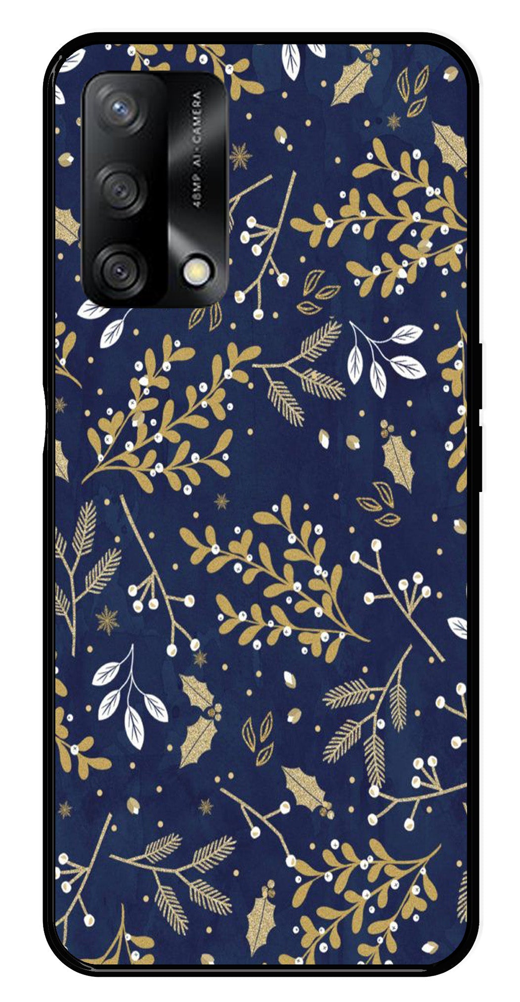 Floral Pattern  Metal Mobile Case for Oppo A54 5G   (Design No -52)