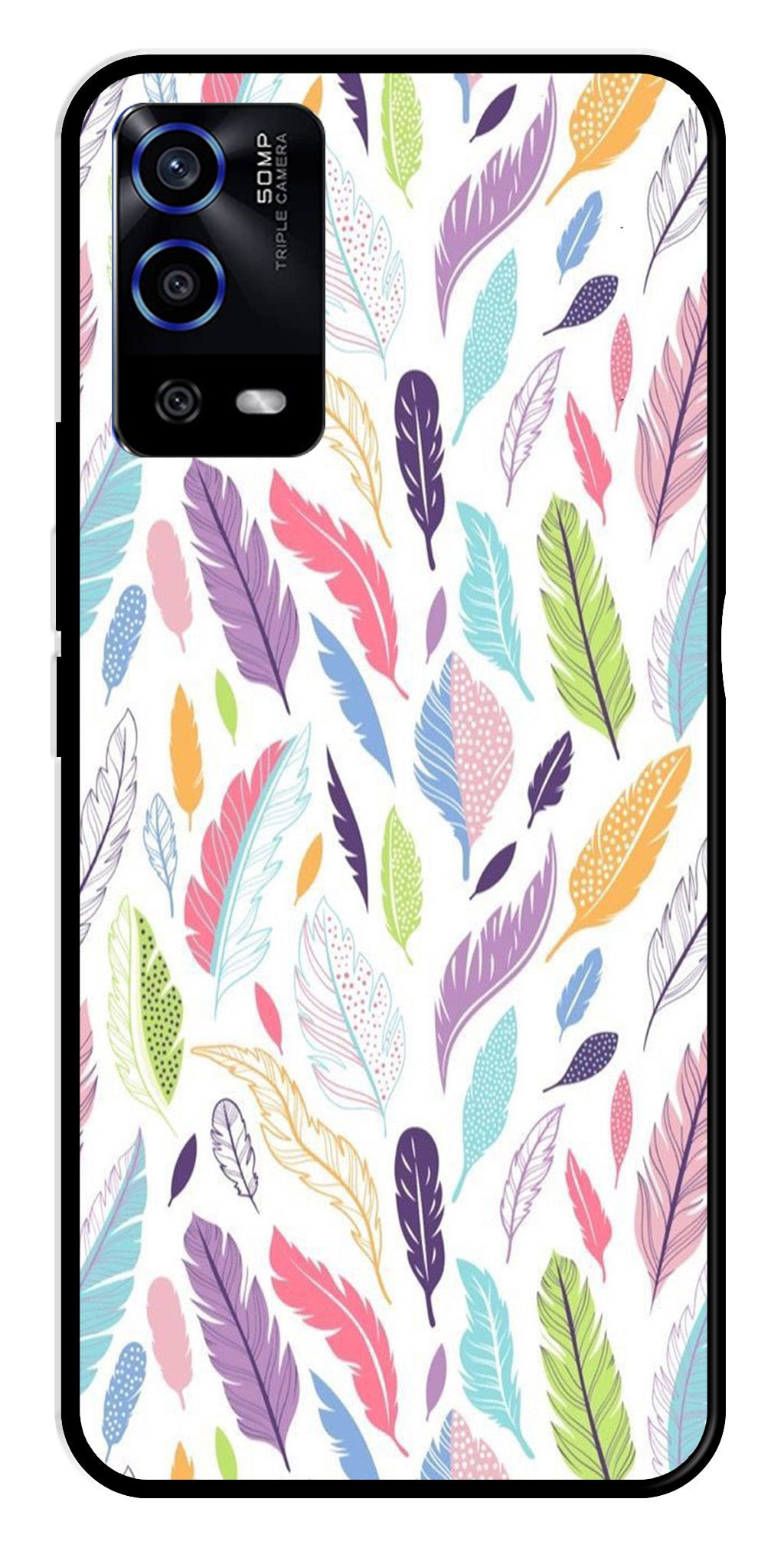 Colorful Feathers Metal Mobile Case for Oppo A55   (Design No -06)