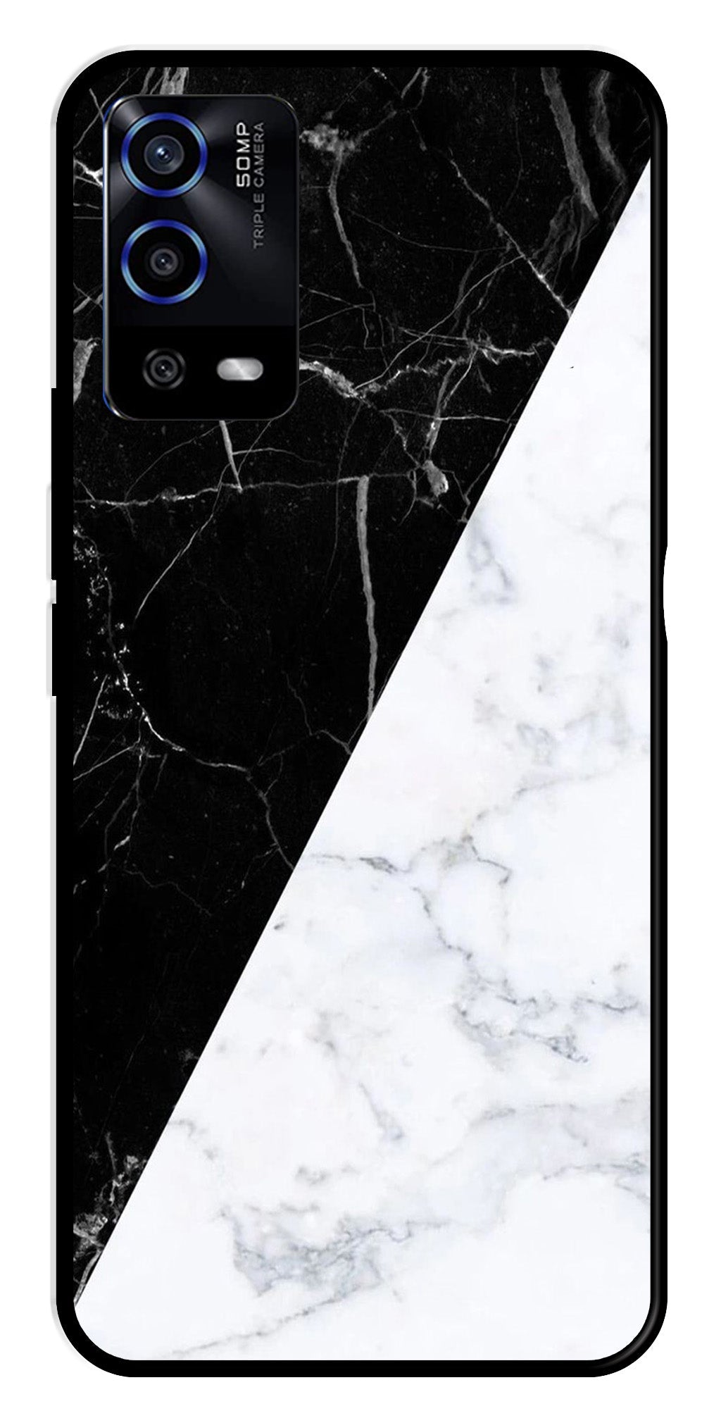 Black White Marble Design Metal Mobile Case for Oppo A55   (Design No -09)