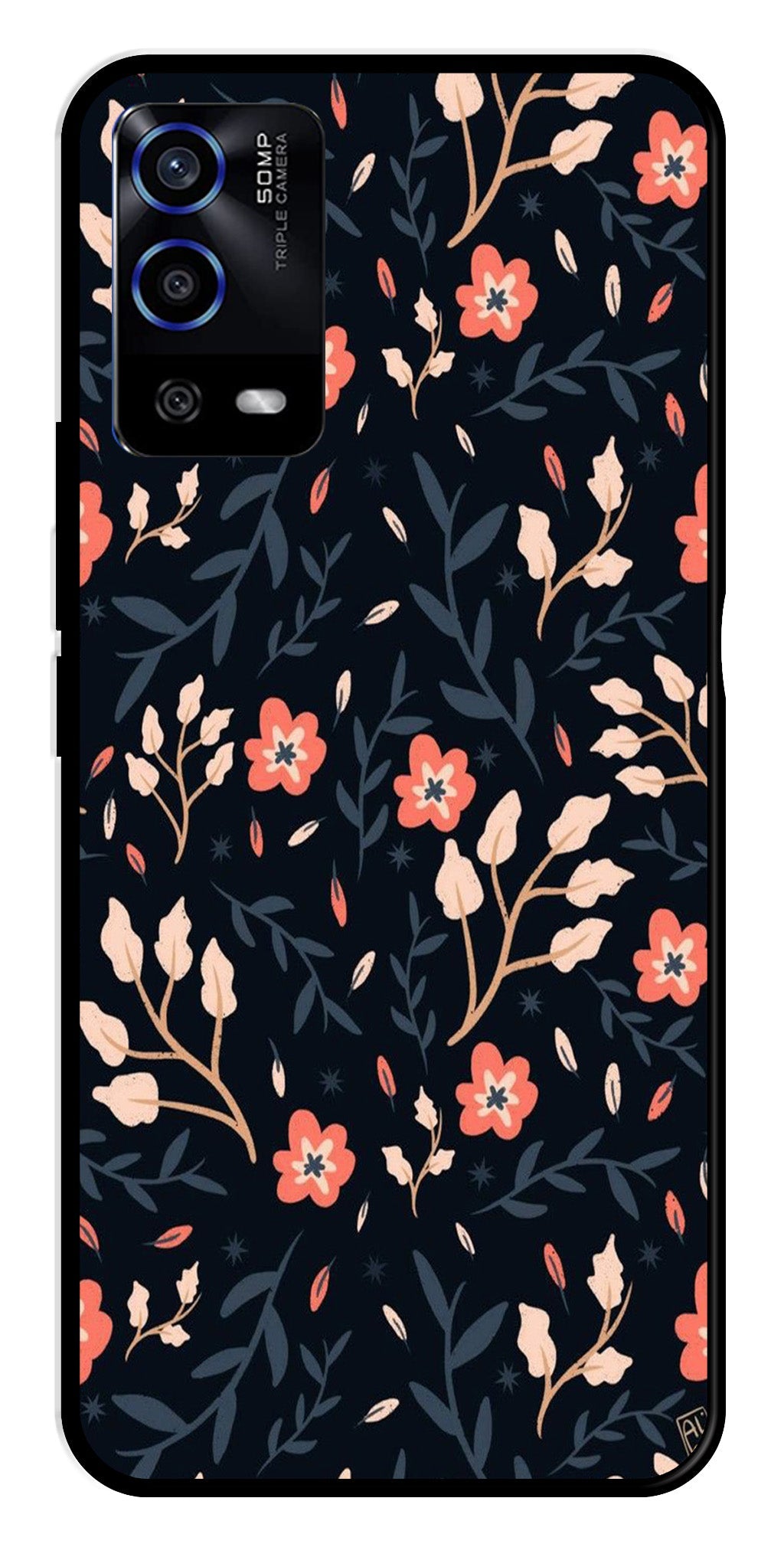 Floral Pattern Metal Mobile Case for Oppo A55   (Design No -10)