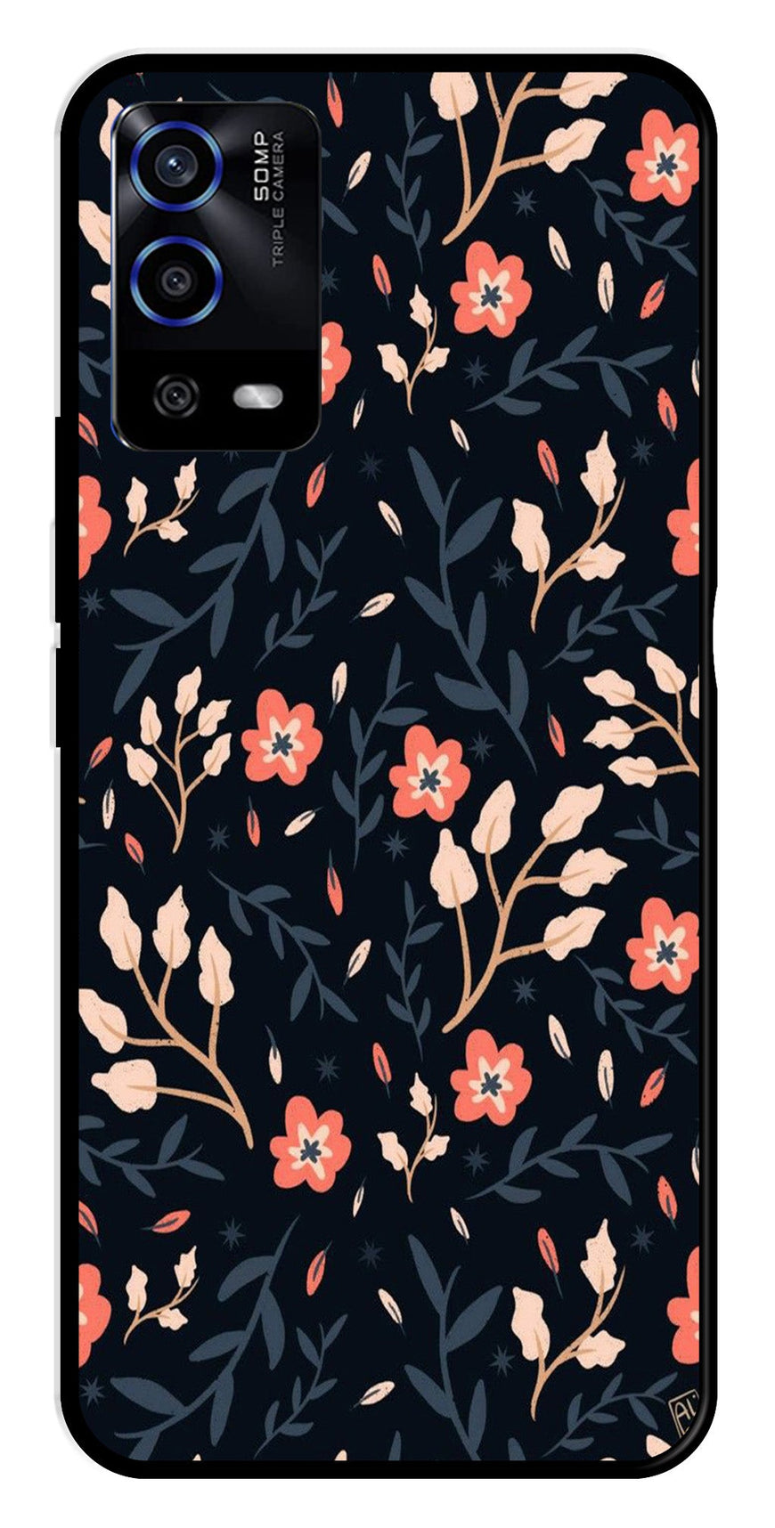 Floral Pattern Metal Mobile Case for Oppo A55   (Design No -10)