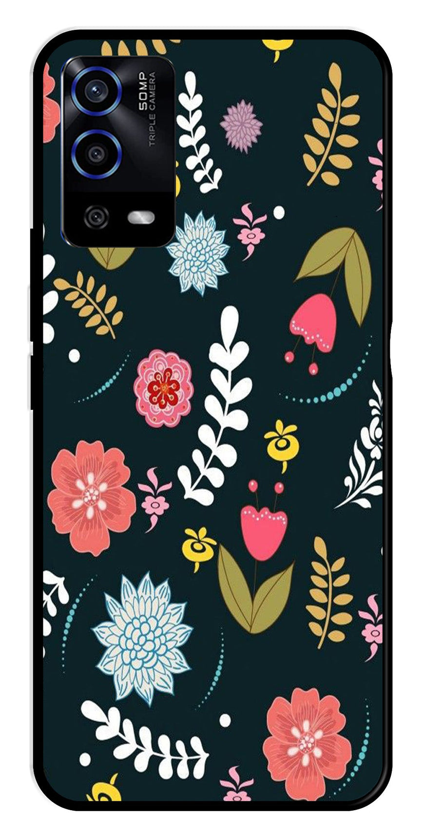 Floral Pattern2 Metal Mobile Case for Oppo A53s   (Design No -12)