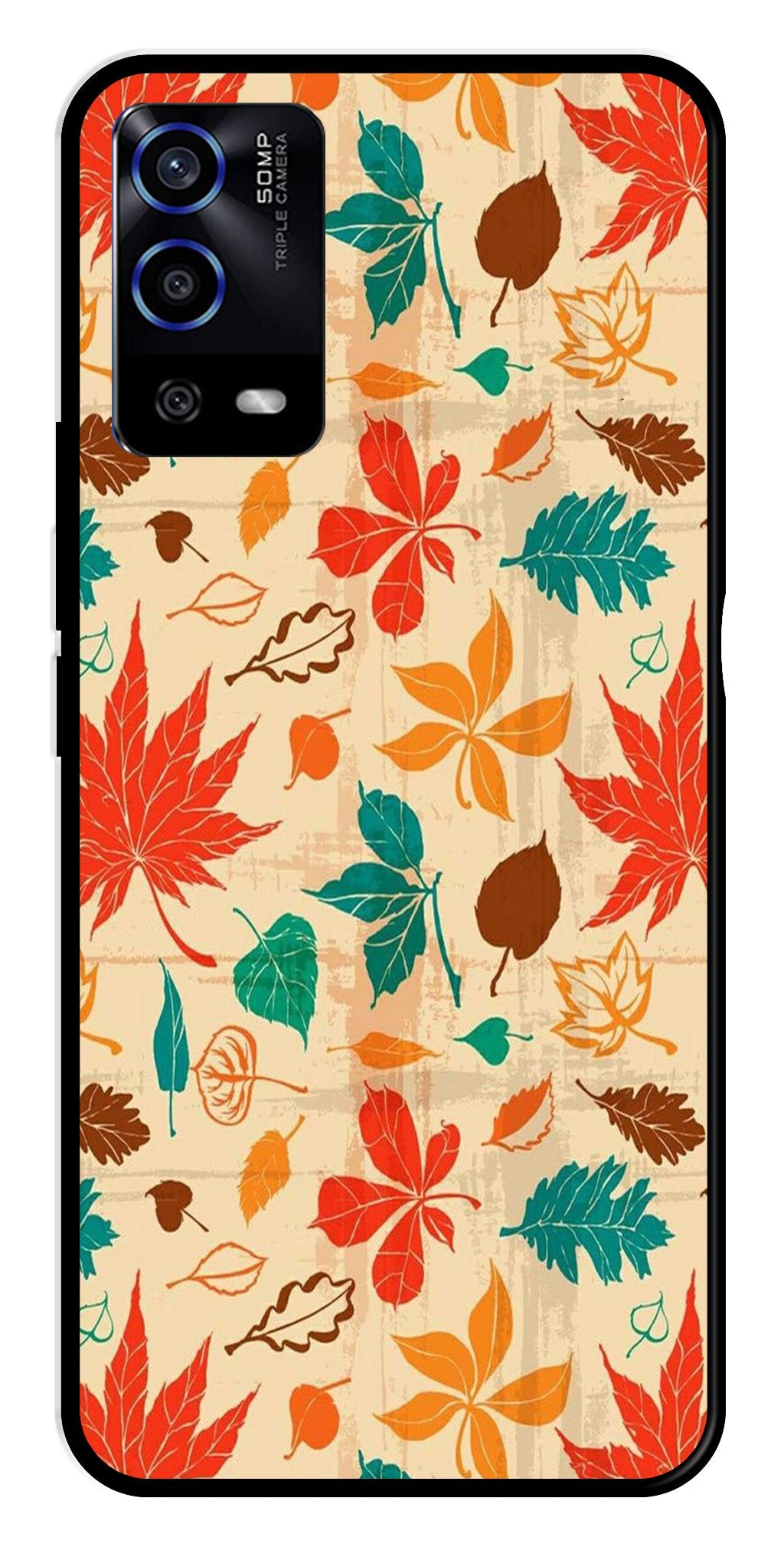 Leafs Design Metal Mobile Case for Oppo A53s   (Design No -14)