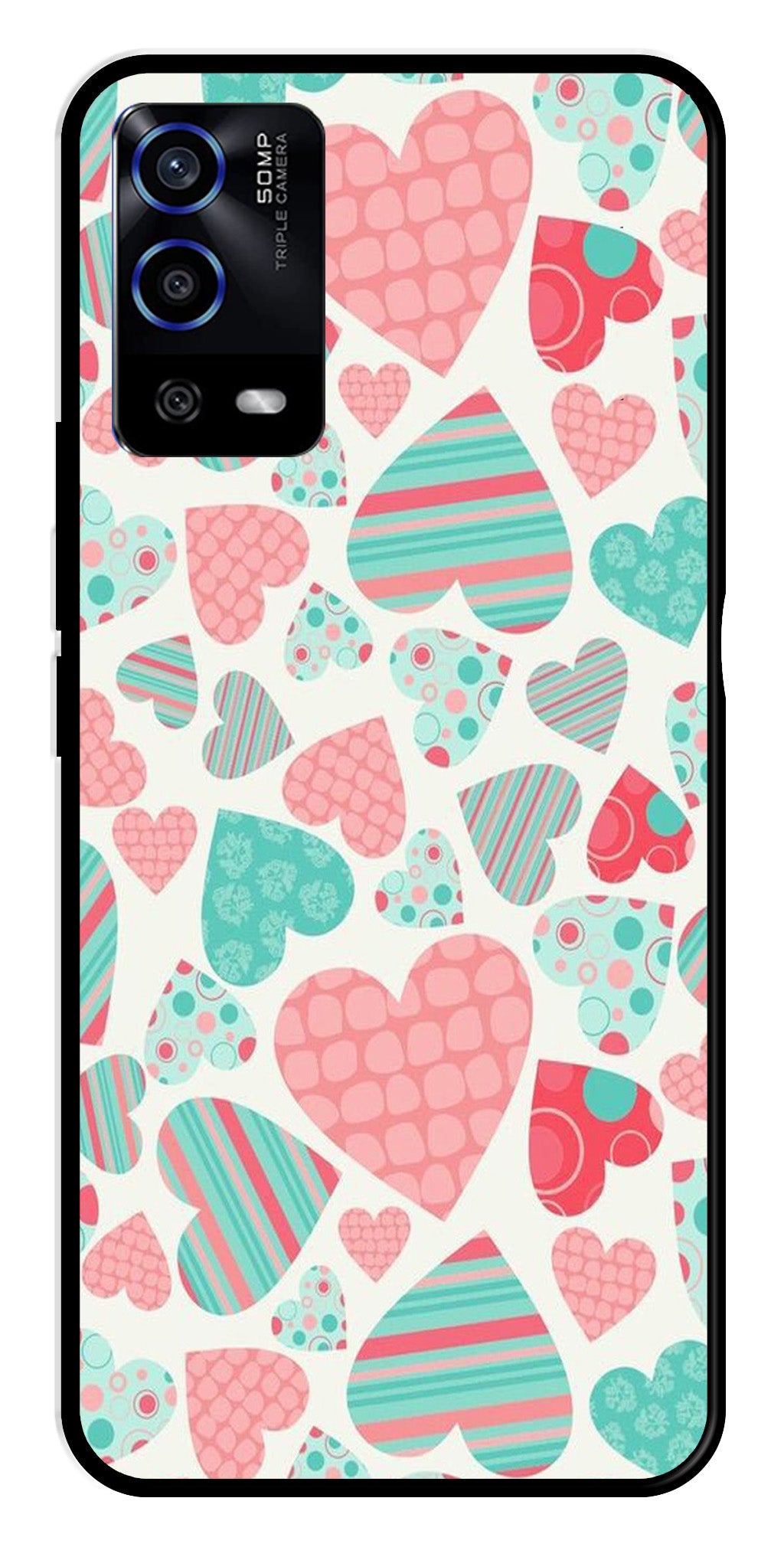 Hearts Pattern Metal Mobile Case for Oppo A53s   (Design No -22)