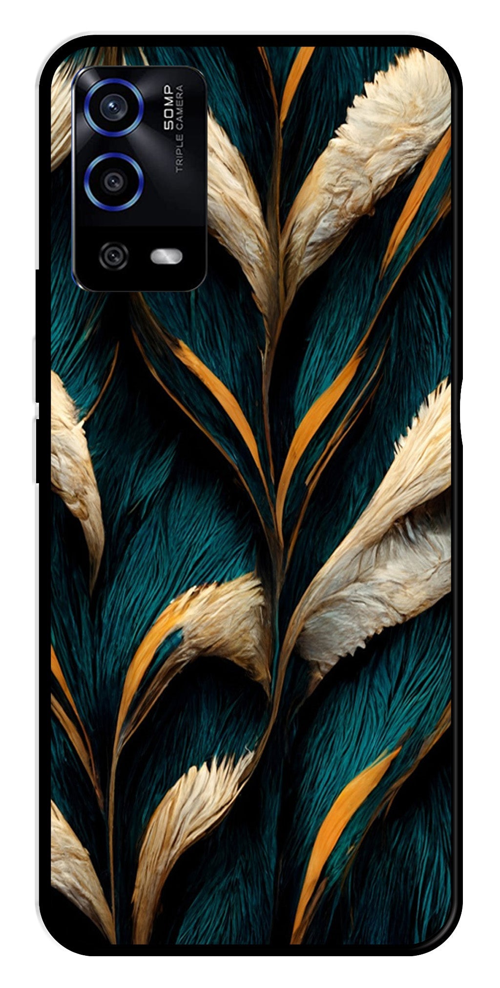 Feathers Metal Mobile Case for Oppo A55   (Design No -30)