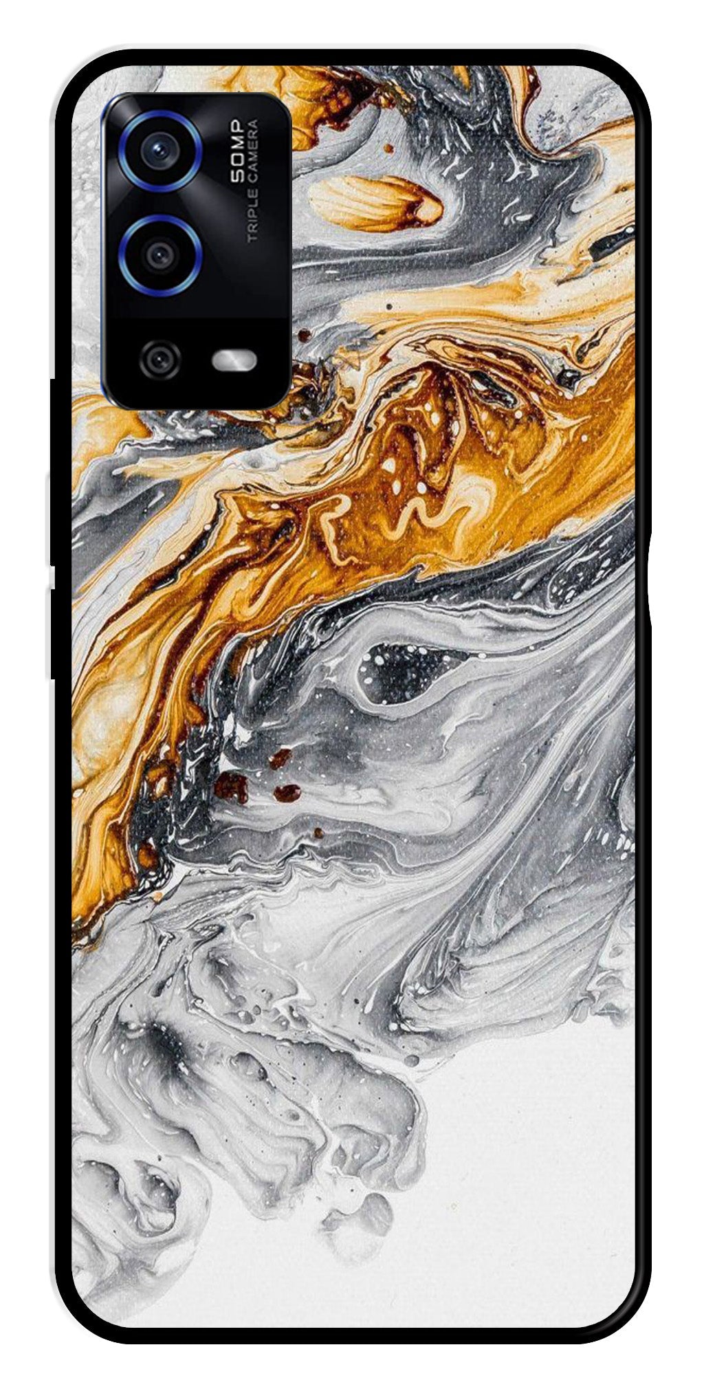 Marble Pattern Metal Mobile Case for Oppo A53s   (Design No -36)