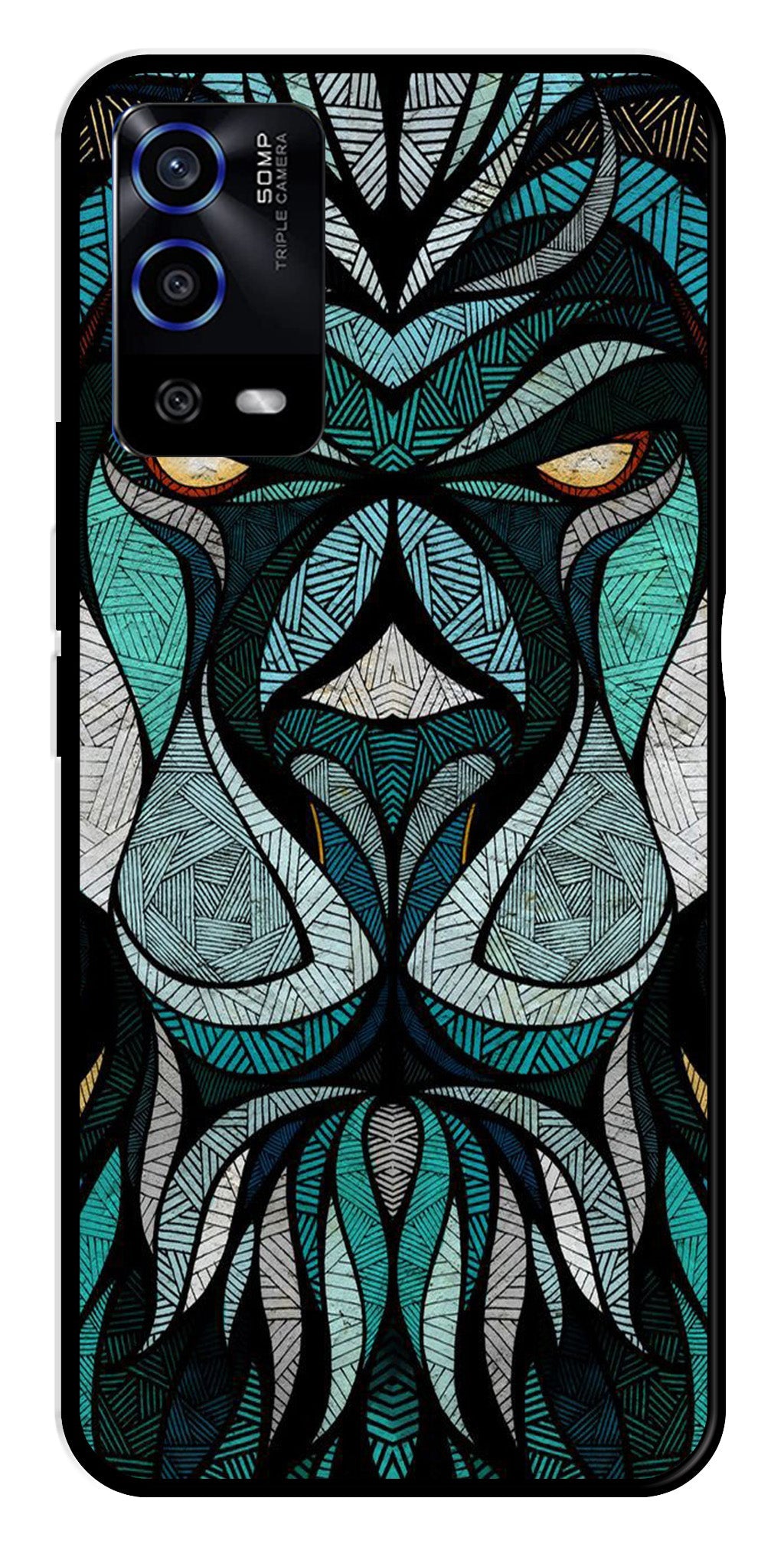 Lion Pattern Metal Mobile Case for Oppo A53s   (Design No -40)