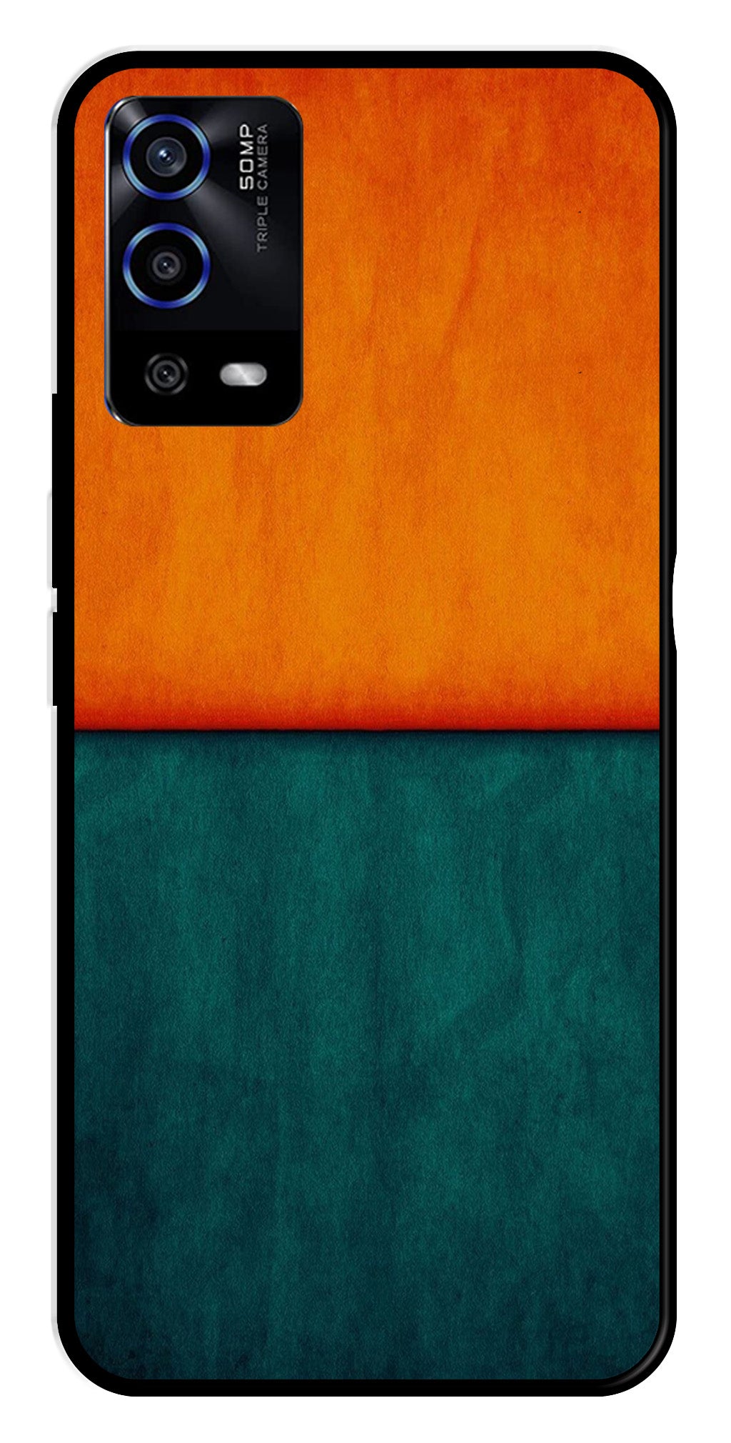 Orange Green Pattern Metal Mobile Case for Oppo A55   (Design No -45)