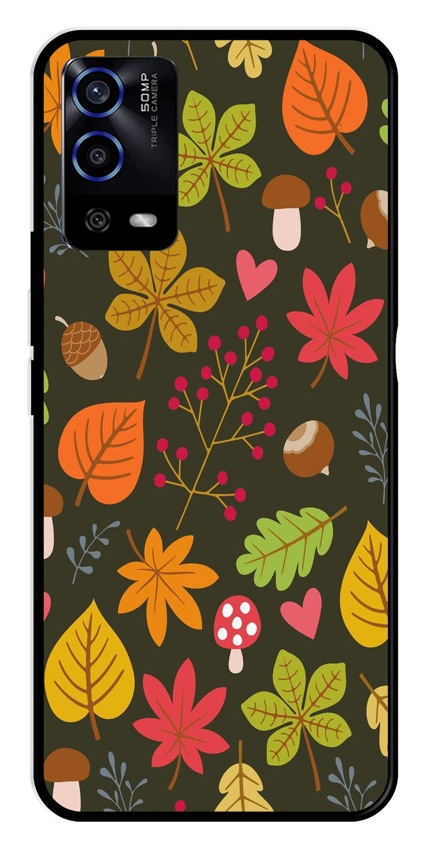 Leaves Design Metal Mobile Case for Oppo A53s   (Design No -51)