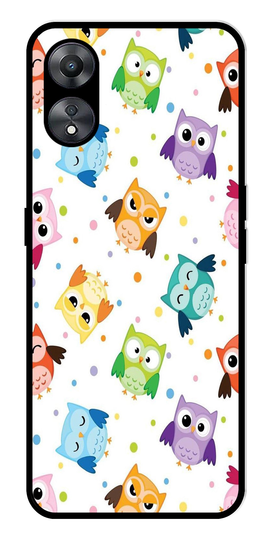 Owls Pattern Metal Mobile Case for Oppo A58 5G   (Design No -20)