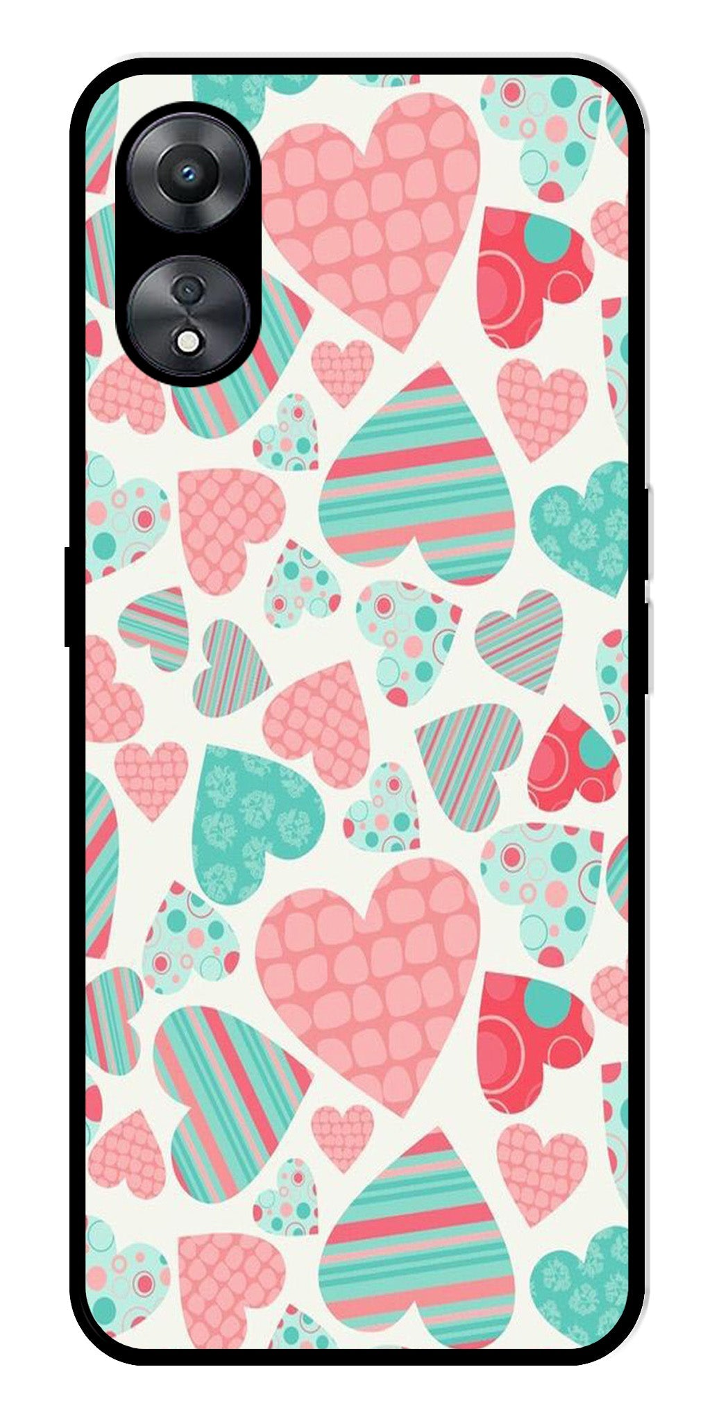 Hearts Pattern Metal Mobile Case for Oppo A58 5G   (Design No -22)