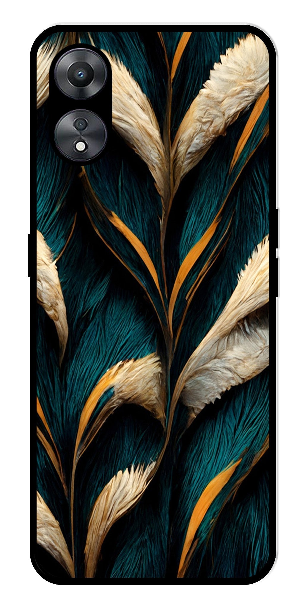 Feathers Metal Mobile Case for Oppo A58 5G   (Design No -30)