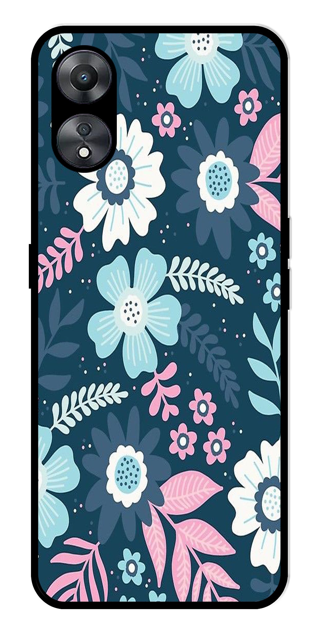 Flower Leaves Design Metal Mobile Case for Oppo A58 5G   (Design No -50)