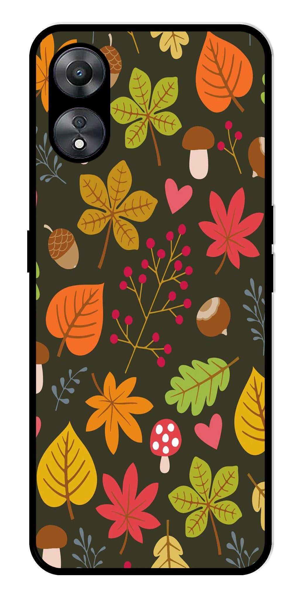 Leaves Design Metal Mobile Case for Oppo A58 5G   (Design No -51)