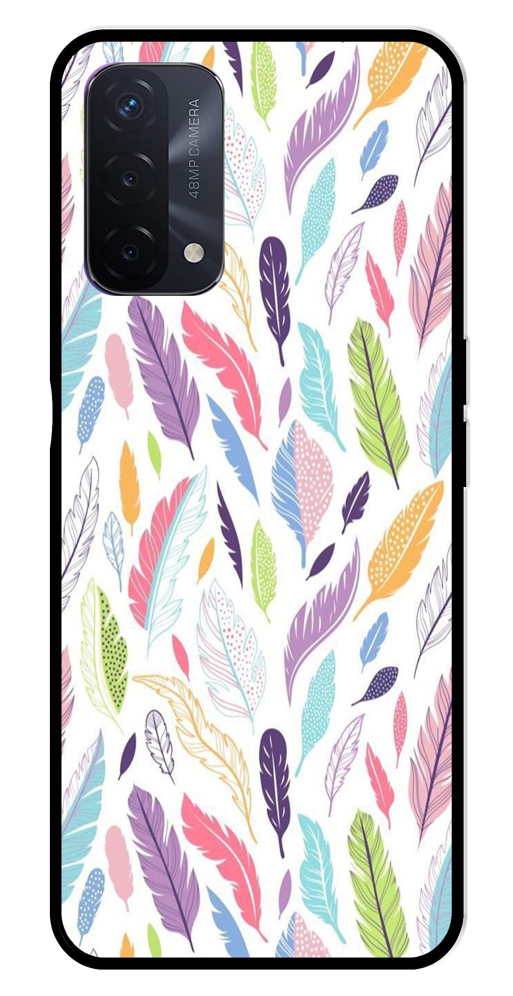 Colorful Feathers Metal Mobile Case for Oppo F19   (Design No -06)