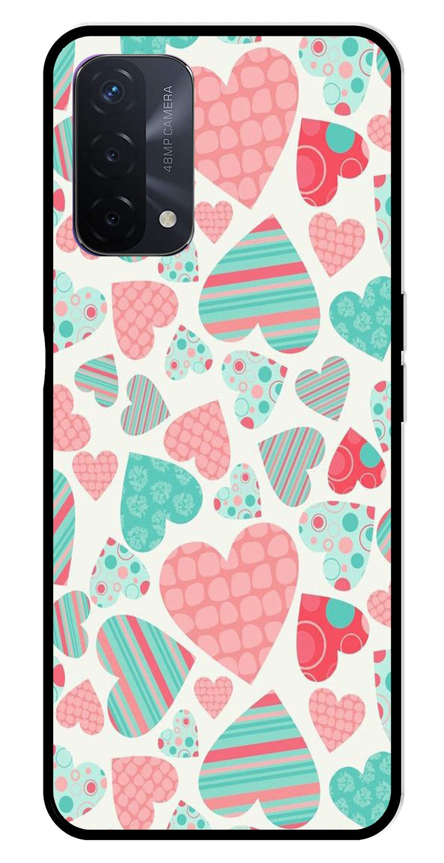 Hearts Pattern Metal Mobile Case for Oppo F19   (Design No -22)