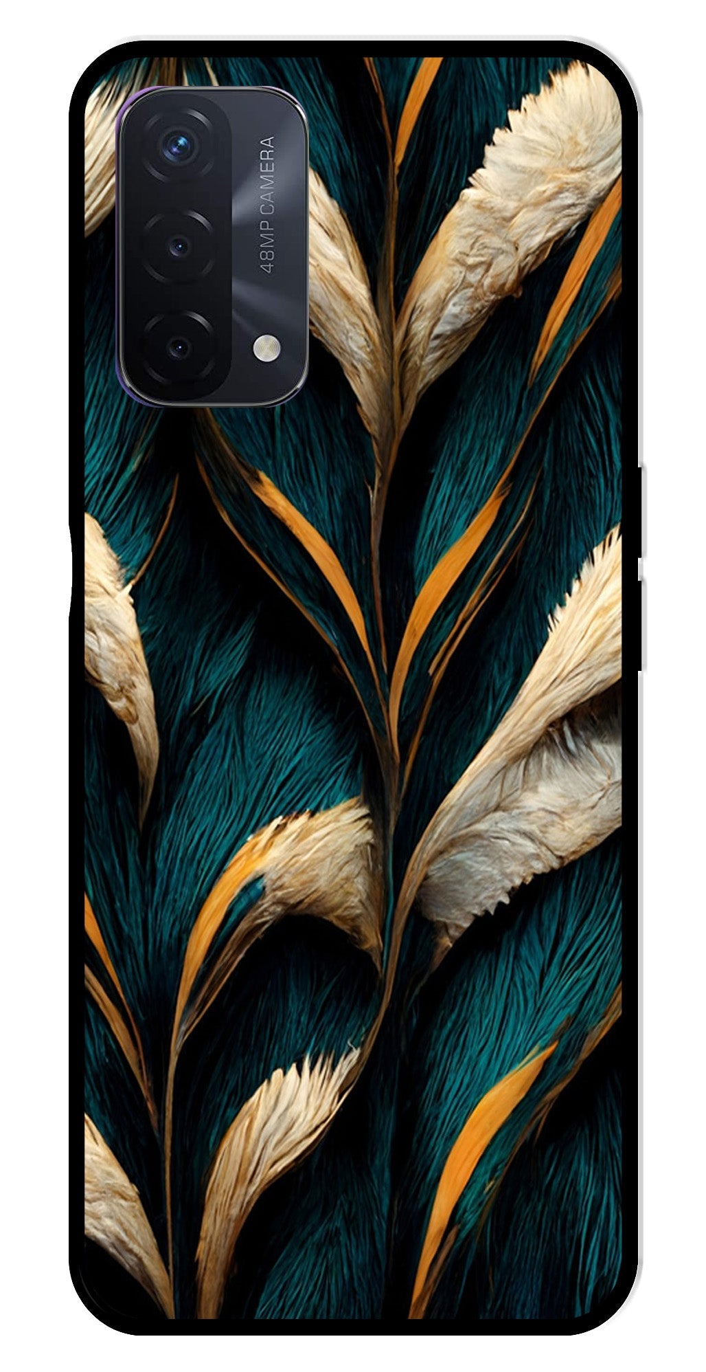 Feathers Metal Mobile Case for Oppo F19   (Design No -30)