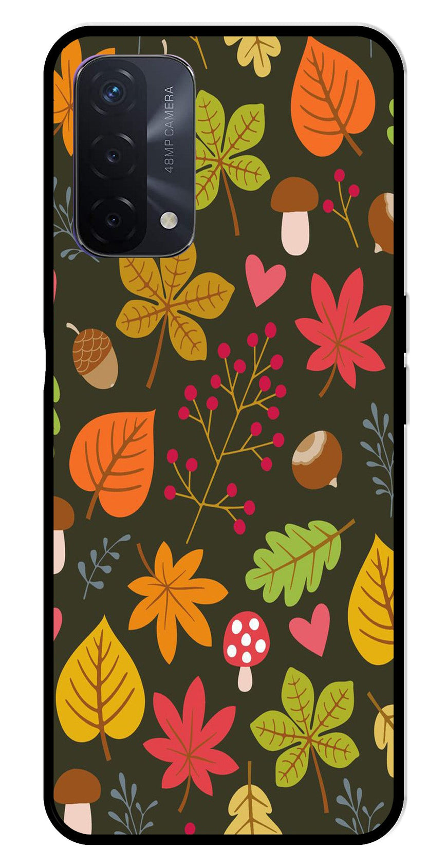 Leaves Design Metal Mobile Case for Oppo A74   (Design No -51)