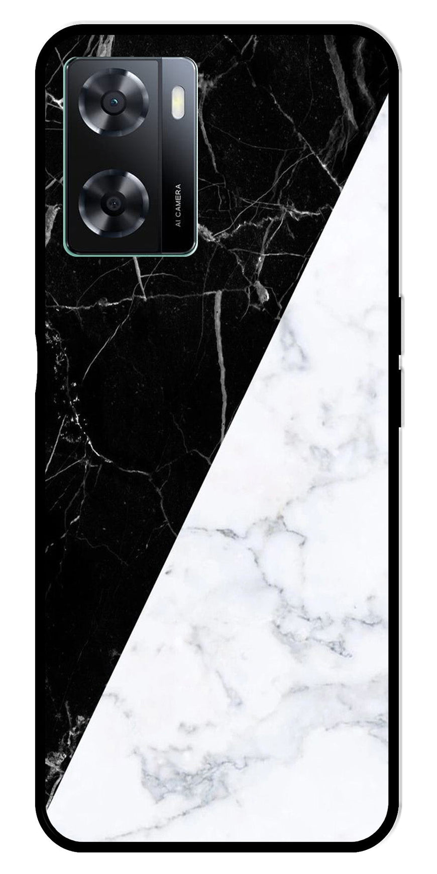 Black White Marble Design Metal Mobile Case for Oppo A77s 4G   (Design No -09)