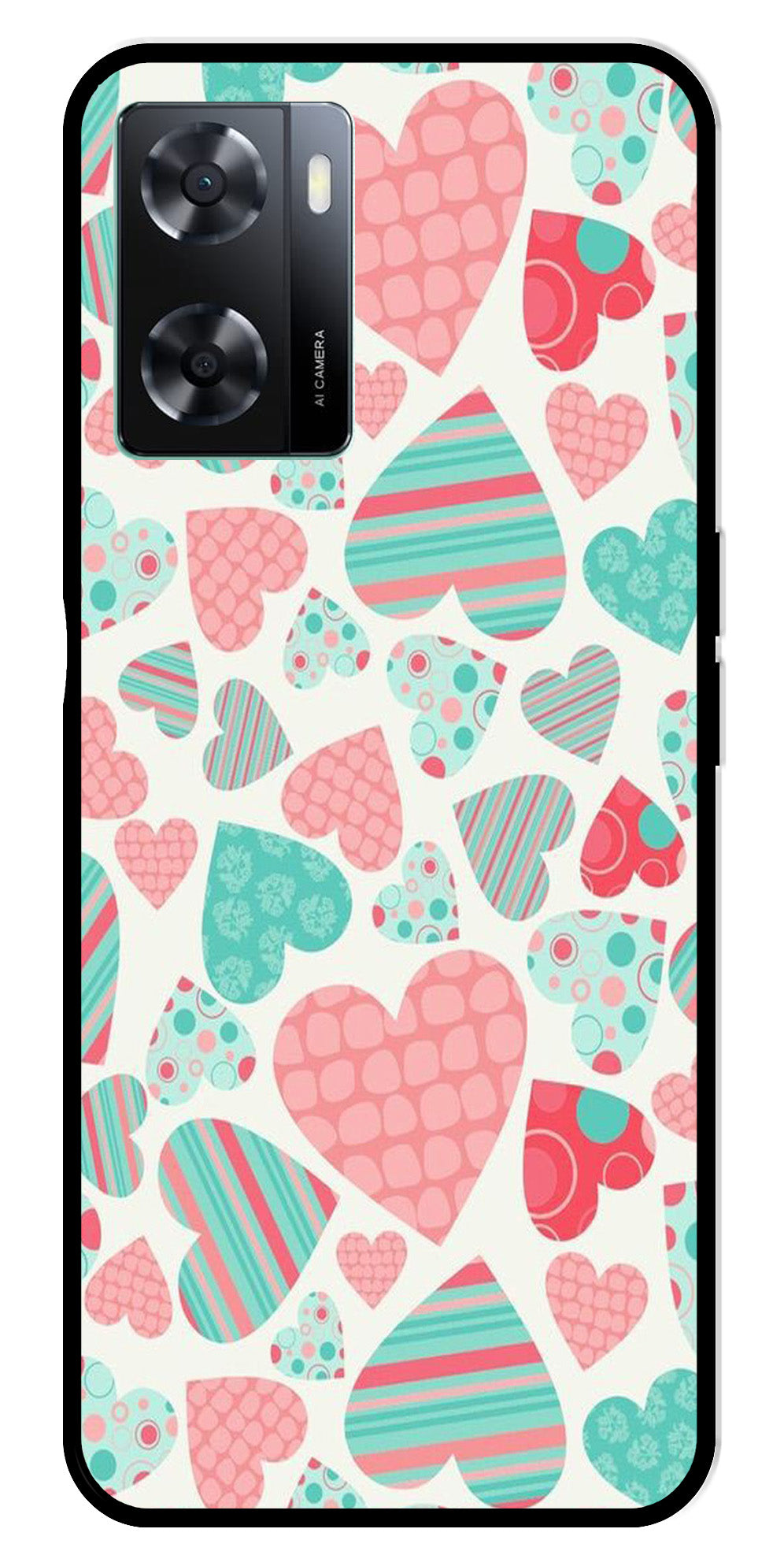 Hearts Pattern Metal Mobile Case for Oppo A77s 4G   (Design No -22)