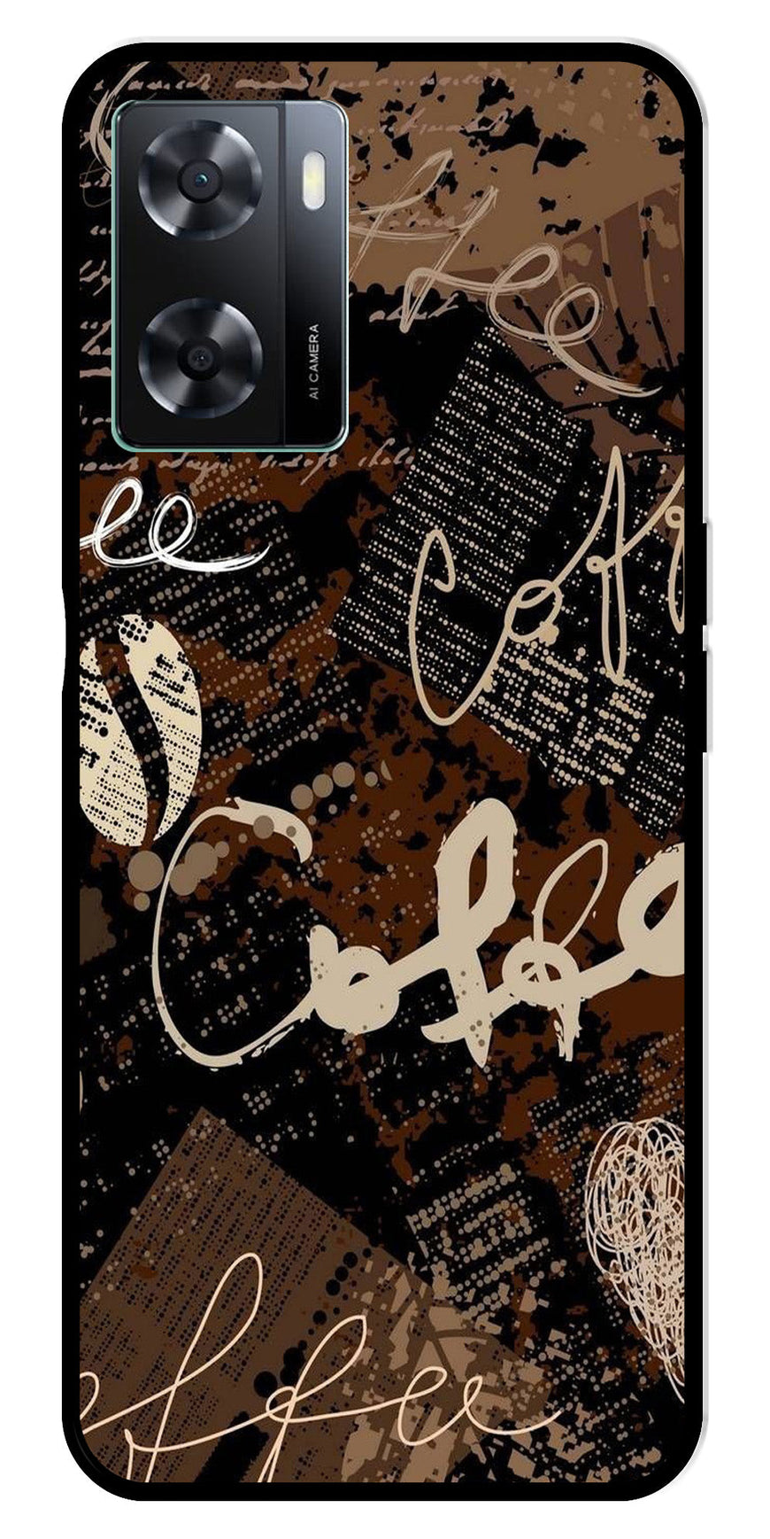 Coffee Pattern Metal Mobile Case for Oppo A77s 4G   (Design No -37)