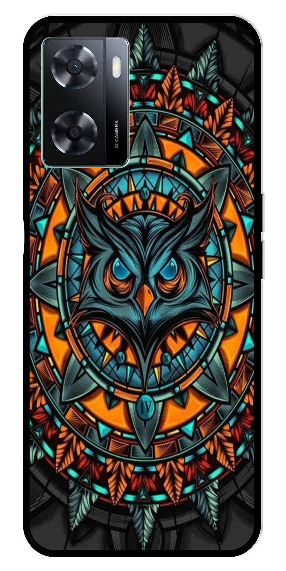 Owl Pattern Metal Mobile Case for Oppo A77s 4G   (Design No -42)