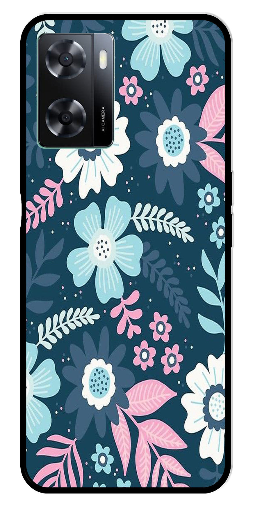 Flower Leaves Design Metal Mobile Case for Oppo A77s 4G   (Design No -50)