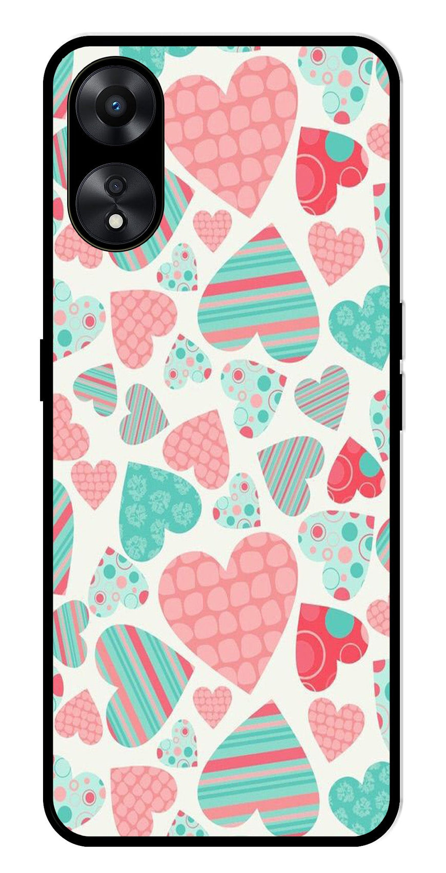 Hearts Pattern Metal Mobile Case for Oppo A78 5G   (Design No -22)