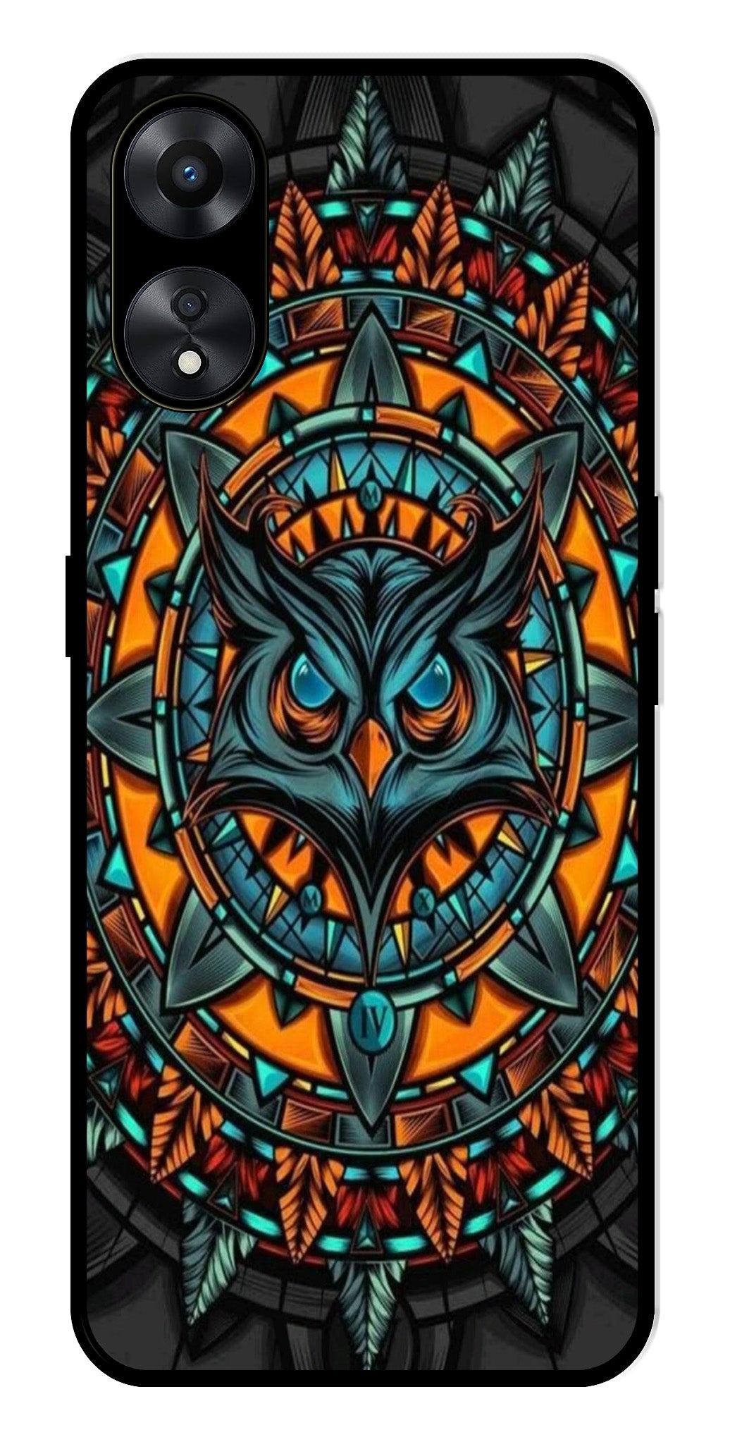 Owl Pattern Metal Mobile Case for Oppo A78 5G   (Design No -42)