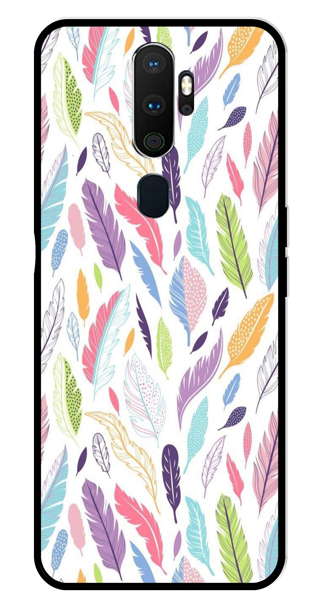 Colorful Feathers Metal Mobile Case for Oppo A9 2020   (Design No -06)